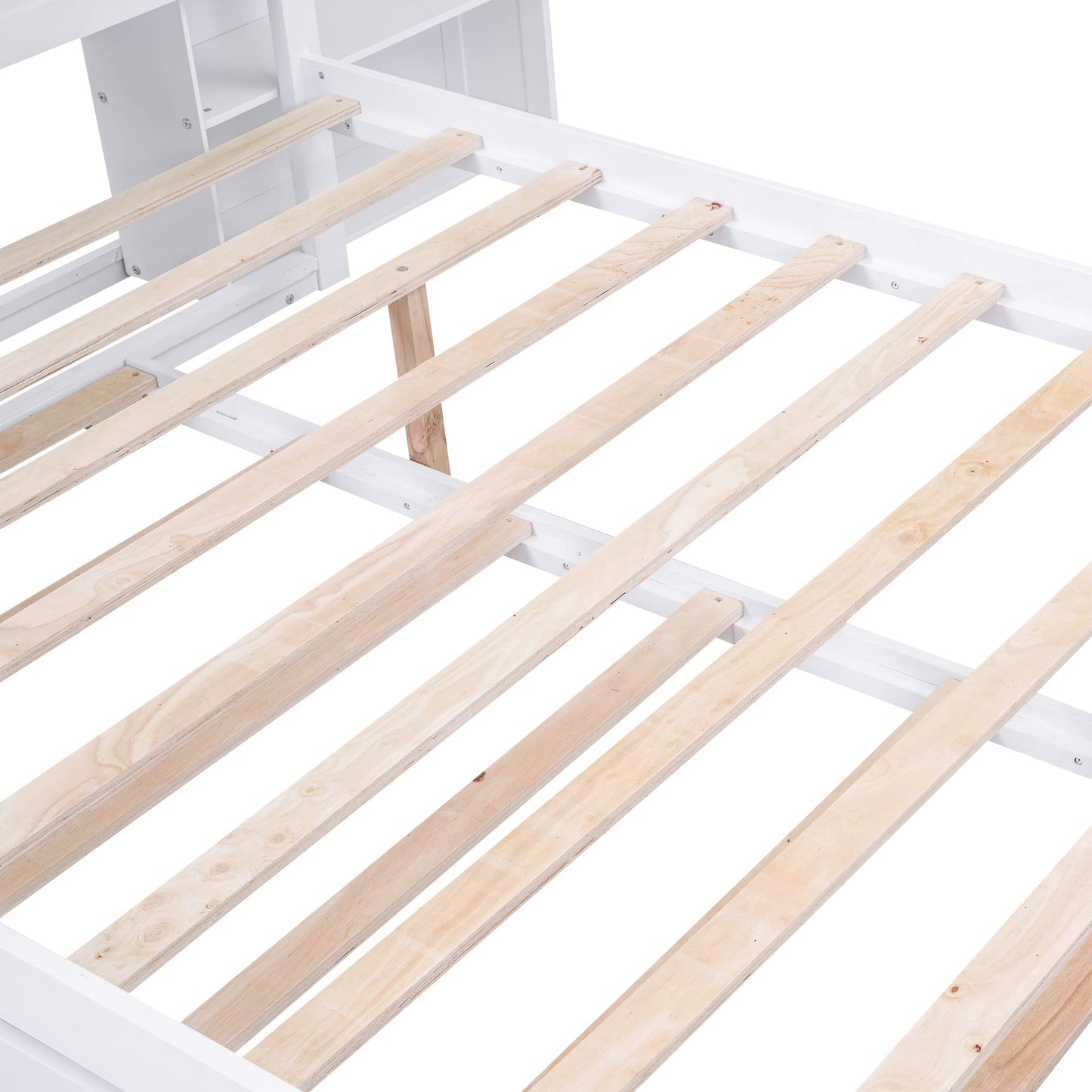 Merax Full Size Storage Platform Bed with Pull Out Shelves and Twin Size Trundle, Wooden Bed Frame with Storage Headboard for Bedroom, No Box Spring Needed