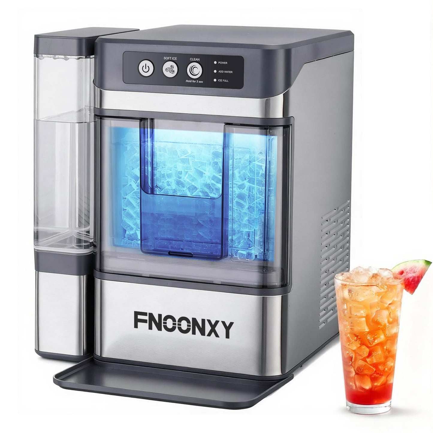 FNOONXY Nugget Ice Maker Countertop,44 lbs/24h Chewable Pellet Ice Machine with 4.5L Side Water Tank,6-8 Mins Fast Ice Making,One-Touch Self-Cleaning,Portable with Ice Scoop for Home,Office & Bar