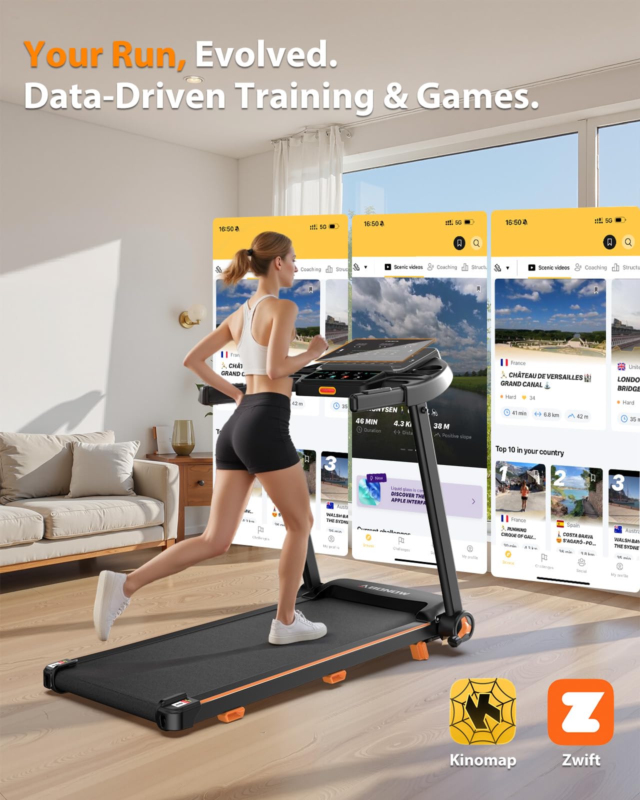 Foldable Treadmill for Home with Incline - Extra Large Dual LED Screen, 8.5MPH Max Speed, Bluetooth Speaker, 280LBS Capacity, 3HP Home Office Treadmills for Running Jogging Walking