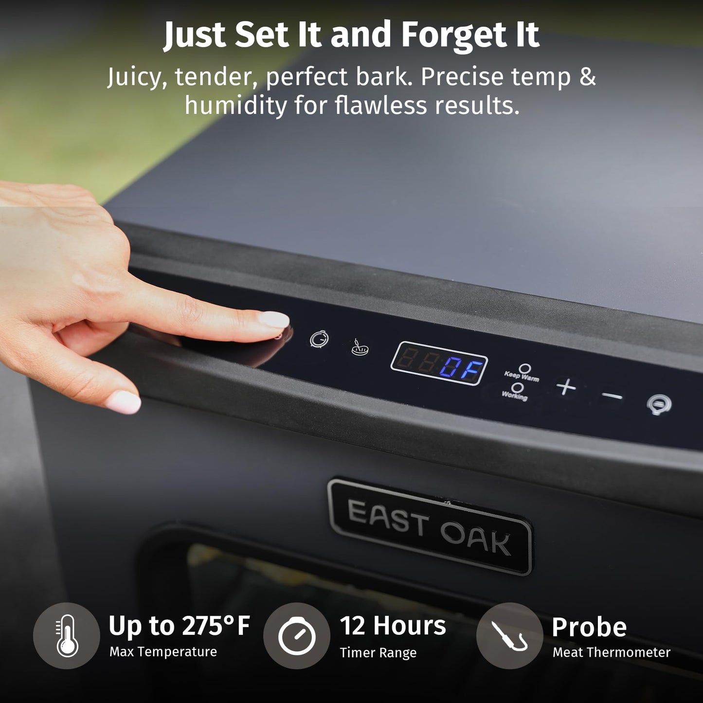 EAST OAK 30" Electric Smoker for Outdoors | Built-in Meat Probe & Clear Viewing Window | Side Chip Loader for 6x Longer Uninterrupted Smoking | 725 sq in Cooking Area for Bigger Batches, Night Blue