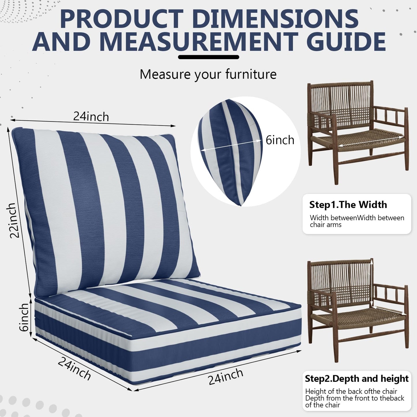 Suionryorid 24" x 24" x 6" Outdoor Deep Seat Cushions Set - 4 Set Waterproof & Fade Resistant Patio Furniture Replacement Cushions, Non-Slip Outdoor Cushions Fit Loveseats, Couches, Chairs, and Sofas
