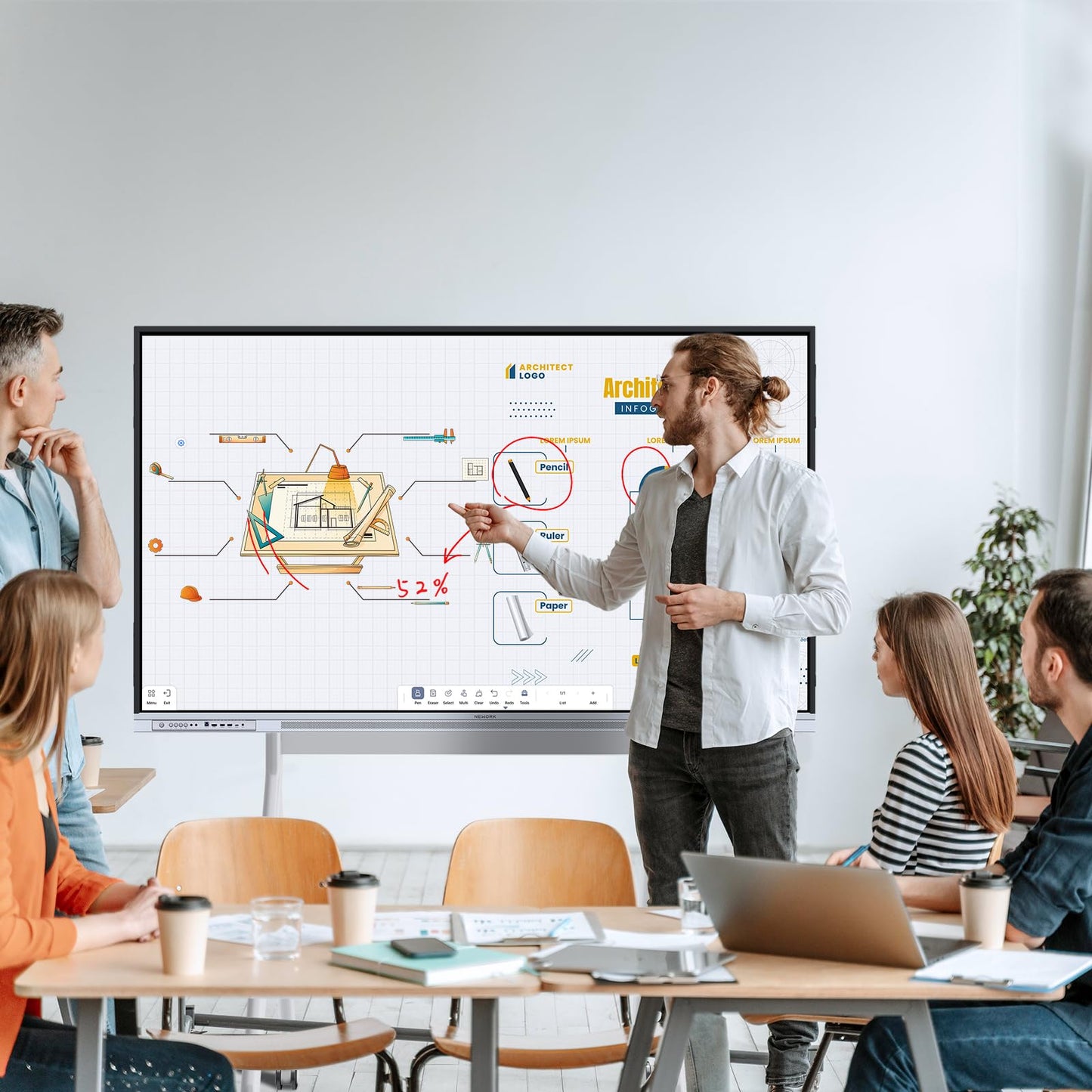 NEWORK 65 Inch 4K Smart Board - Google EDLA-Certified Interactive Whiteboard, Android 14, 50-Point Touch, Wireless Casting - Digital Whiteboard for Classrooms & Hybrid Offices (Board Only)