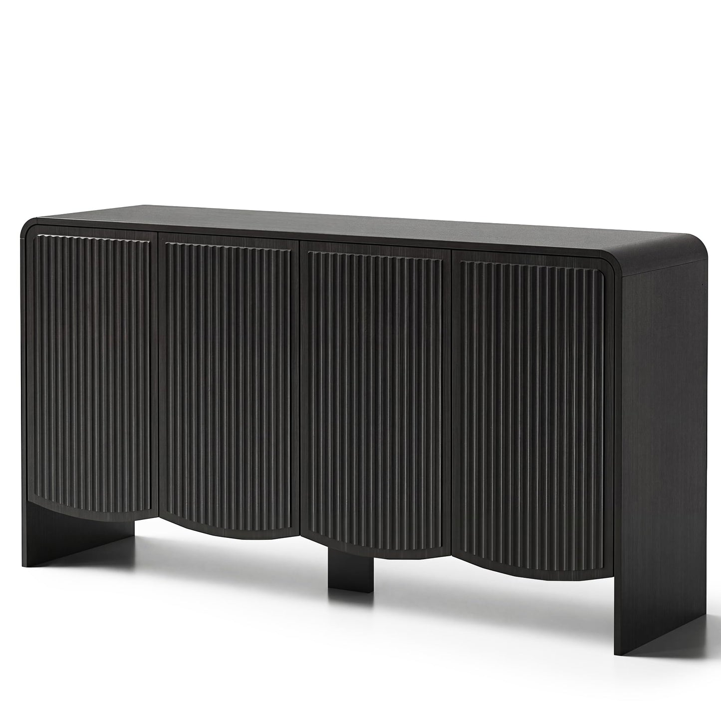 Seang Fluted Sideboard Buffet Cabinet with Storage,58" Modern Sideboard Cabinet with Curved Design & Adjustable Shelves,Wood Console Table for Living Room,Entryway,Kitchen,Black