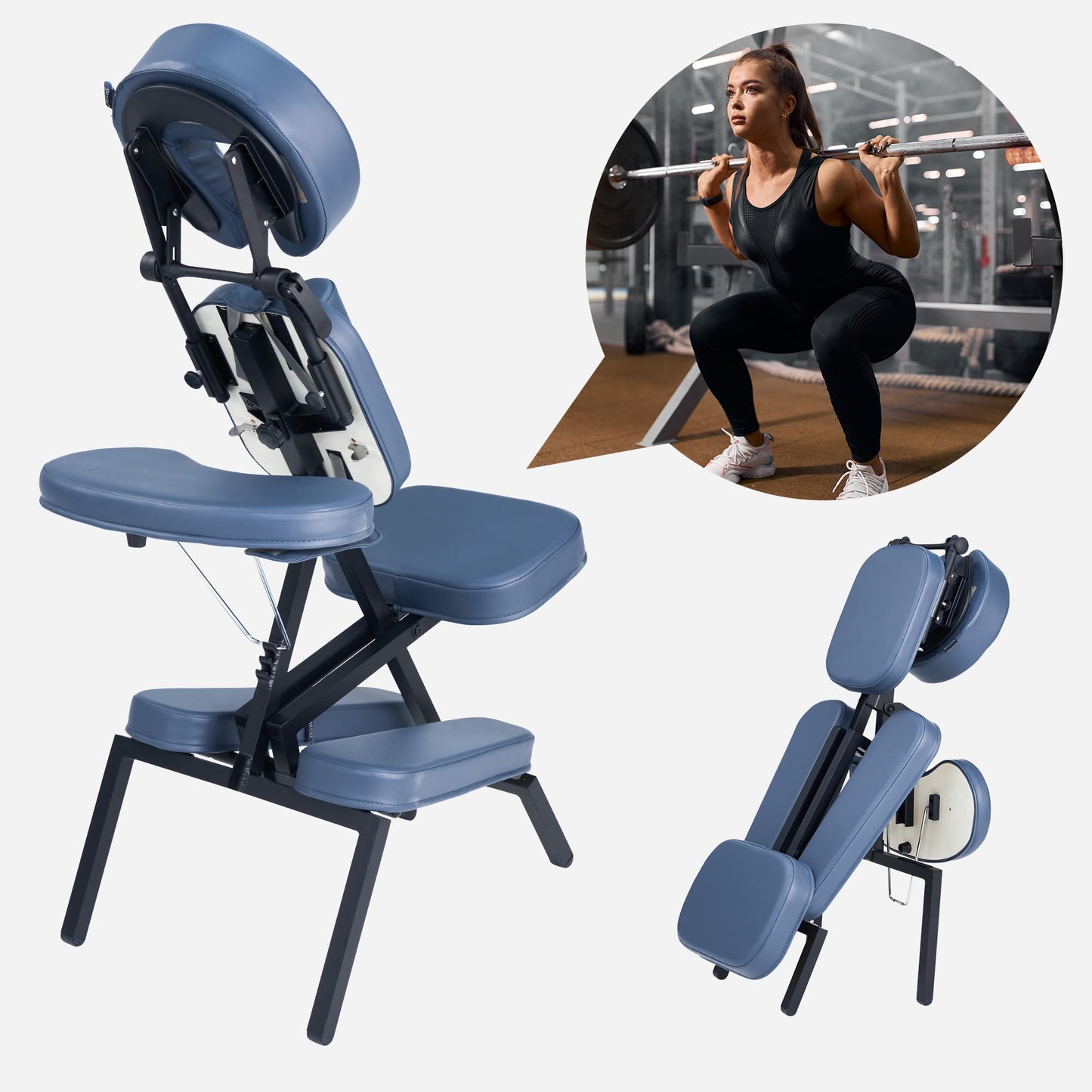 Master Massage Professional Lightweight Portable Massage Chair-Folding Foldable Aluminum Adjustable Tattoo Chair with Wheeled Carrying Case, Aluminum, Blue