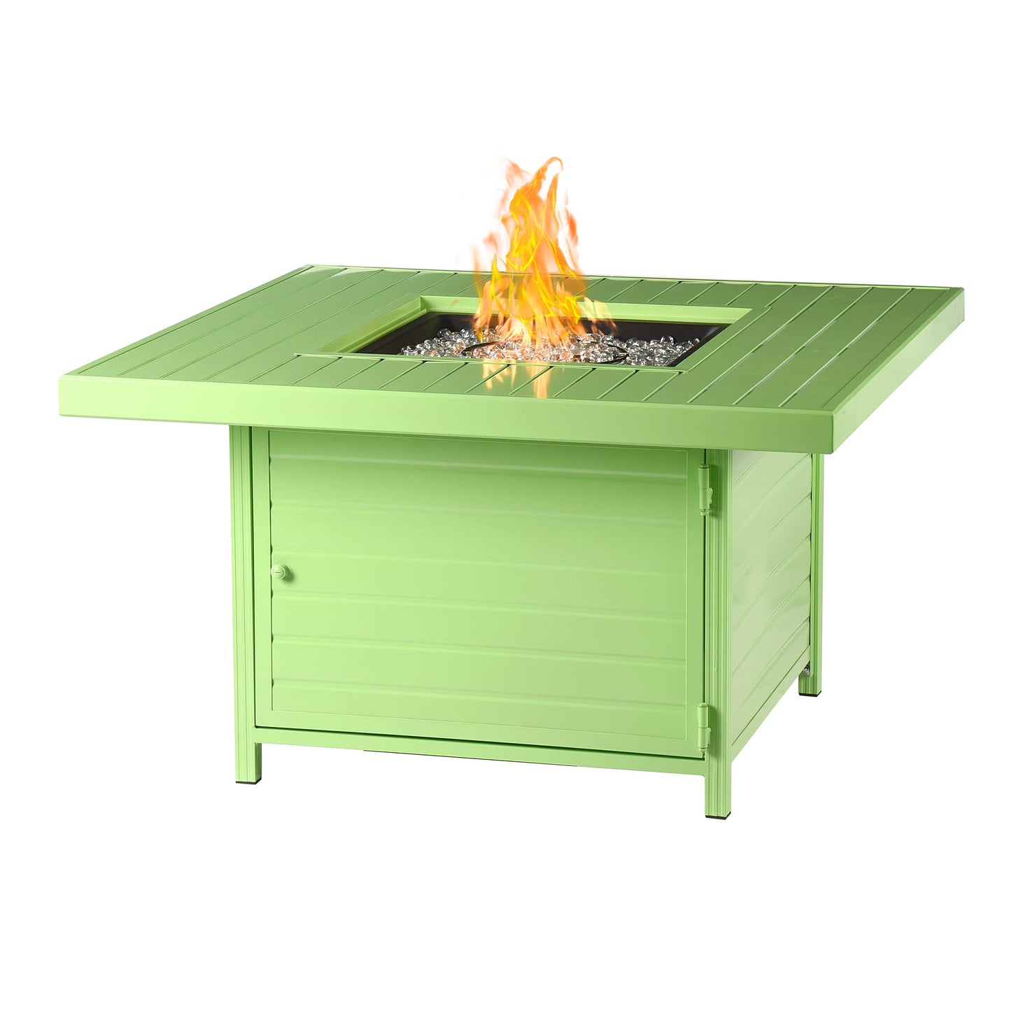 Square 42 in. x 42 in. Aluminum Propane Fire Pit Table with Glass Beads, Two Covers, Lid, 57,000 BTUs in Green Finish