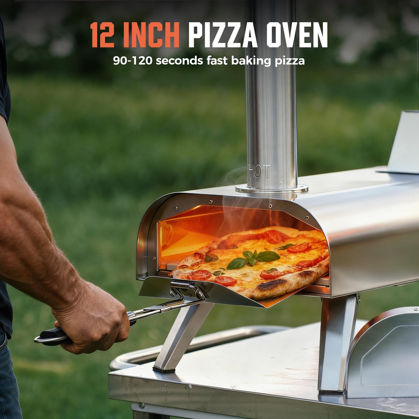 BIG HORN OUTDOORS 12" Multi-Fuel Pizza Oven, Portable Outdoor Pizza Oven, Wood Fired & Propane Gas, Pellet Pizza Maker with Pizza Stone