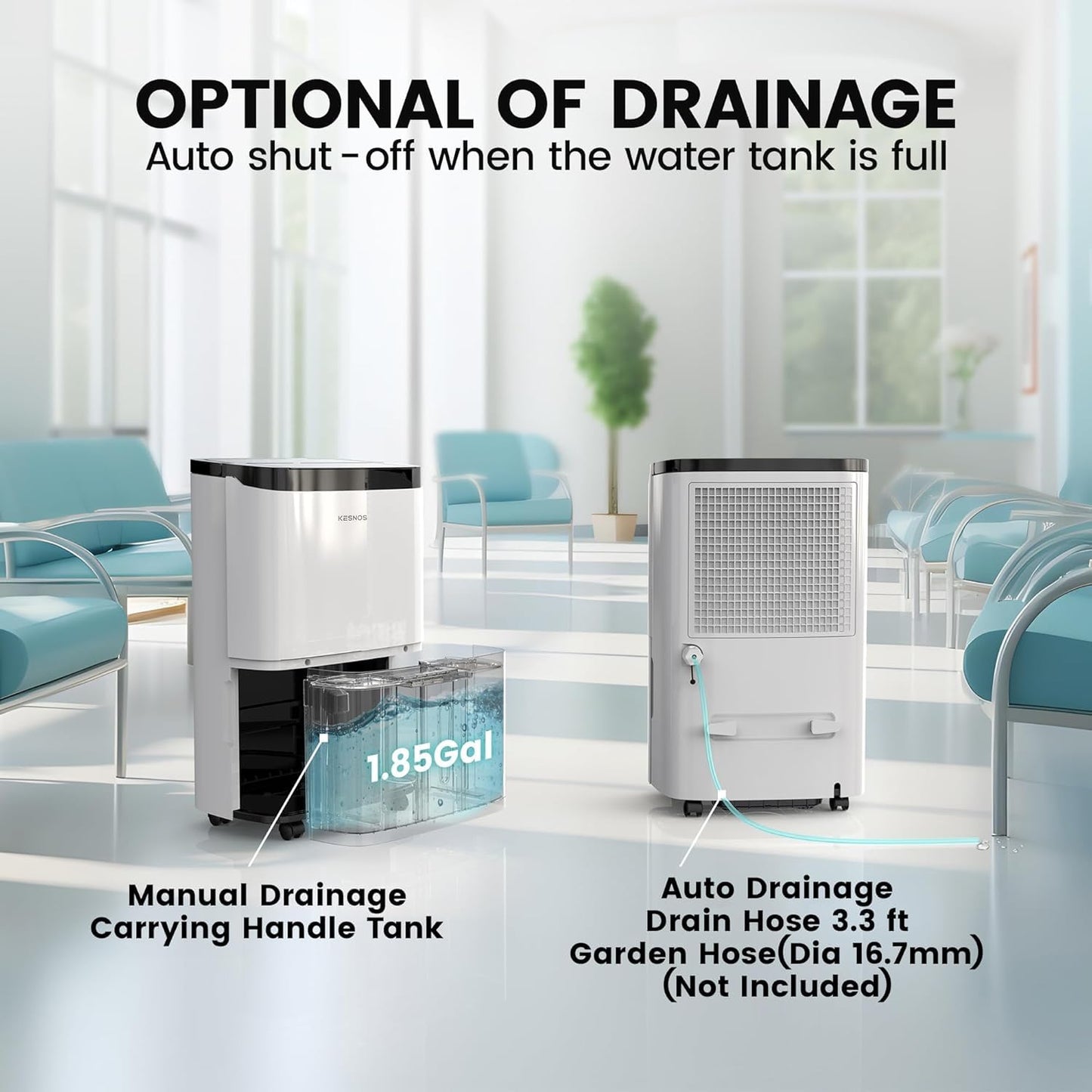 Kesnos 150 Pints 2025 Energy Star Dehumidifier with Pump for Space up to 7,500 Sq. Ft., 1.85 Gal Water Tank with Drain Hose, Idear for Commercial and Industrial Large Room, Basement, Home, Warehouse