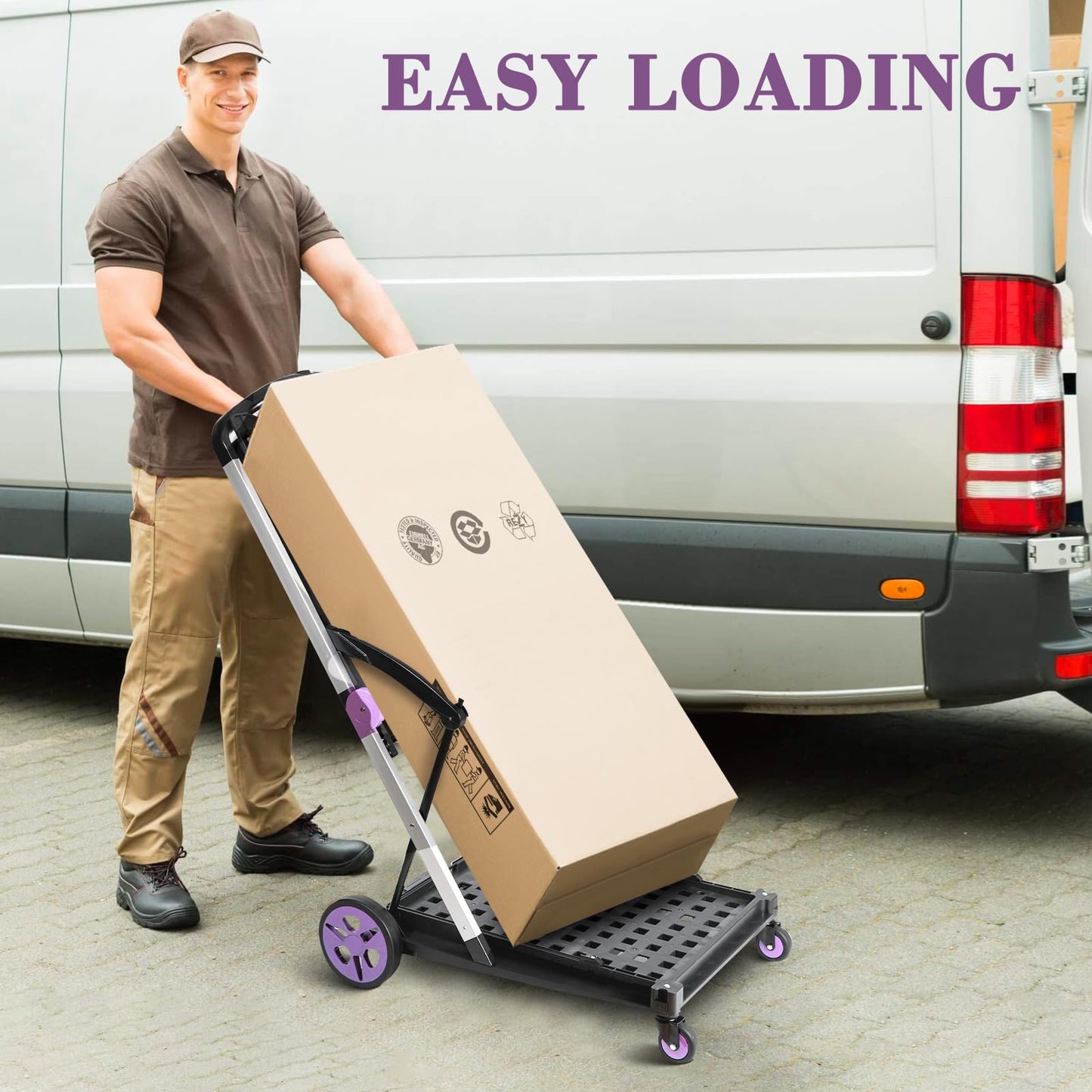 Collapsible Shopping Cart on Wheels, Folding Shopping Cart with 360° Swivel Wheels, Multi Use Utility Cart Adjustable Portable Trolley with 2 Storage Crate, Used for Picnic, Supermarket, Purple