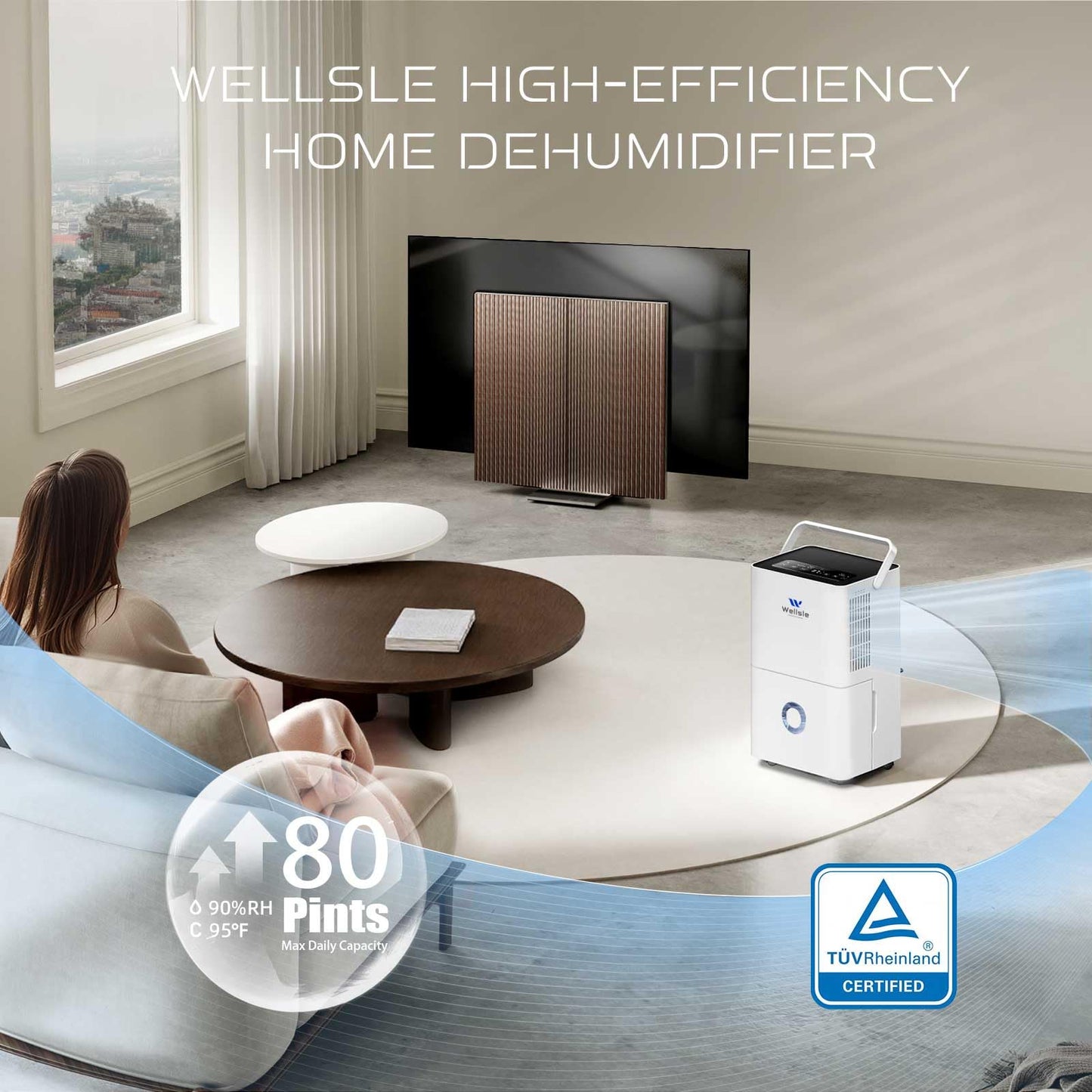 Wellsle 4500 Sq.ft Dehumidifier for Basement and Garage, 80 Pints Home Dehumidifier with Drain Hose and Water Tank, Quiet Dehumidifiers for Bedroom, Living Room, Office.