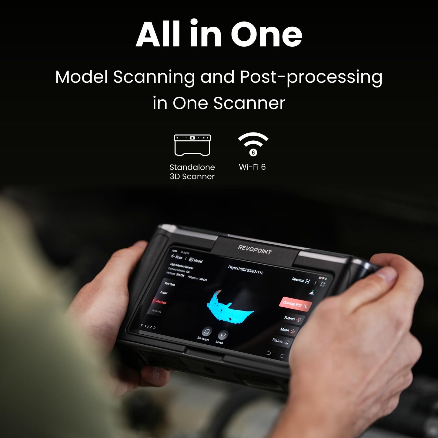 Revopoint MIRACO Pro Wireless 3D Scanner for 3D Printing, All-in-one Handheld 3D Printer Scanner, Up to 0.02 mm Precision, Full Color Scan Support for Small to Large Objects, 32GB RAM
