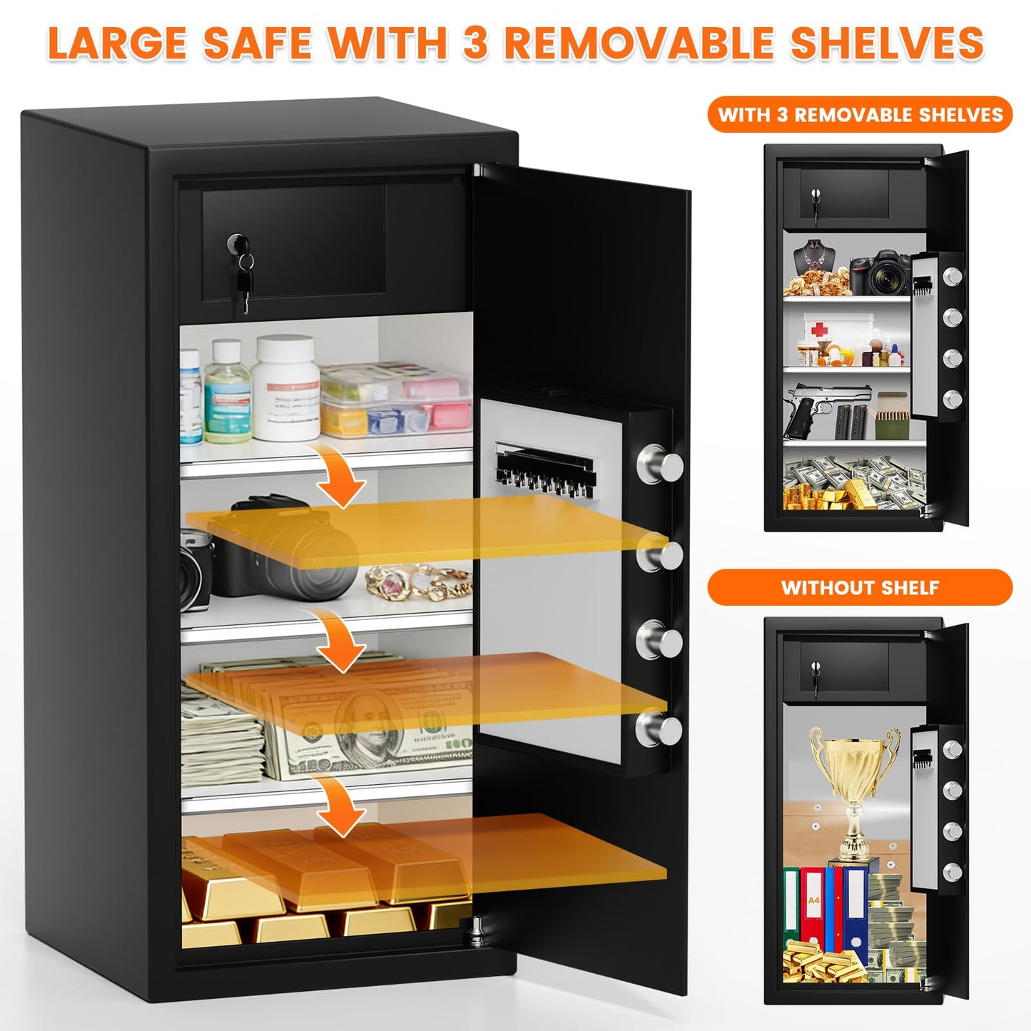 31.5"H Large Safe Box for Home & Office, 8.0 Cu Ft Heavy Duty Carbon Steel Home Safe with Electronic Combination Lock, Fire Resistant Waterproof Document Bag, Wall & Floor Mount for Valuables