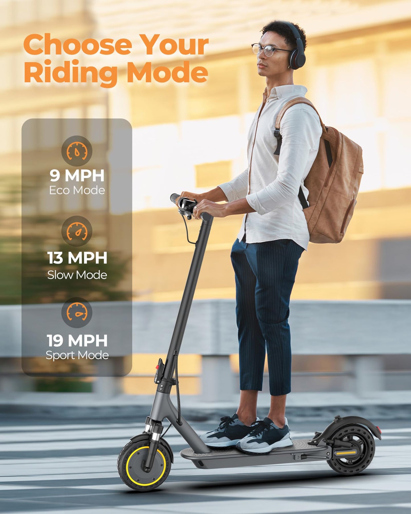 NAVIC Electric Scooter Adults, 8.5" Solid Tires, 19/Mph, 350W Motor, 19 Miles Range, Folding E-Scooter with Dual Braking Dual Suspension, Escooter for Adults with App