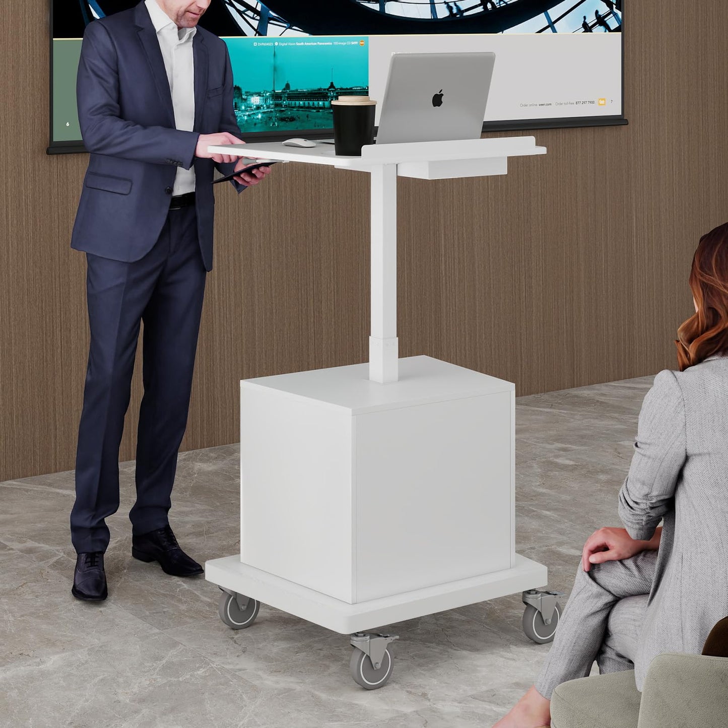 Natwind Mobile Workstation,Teachers Podium with Drawer & Open Cabinet