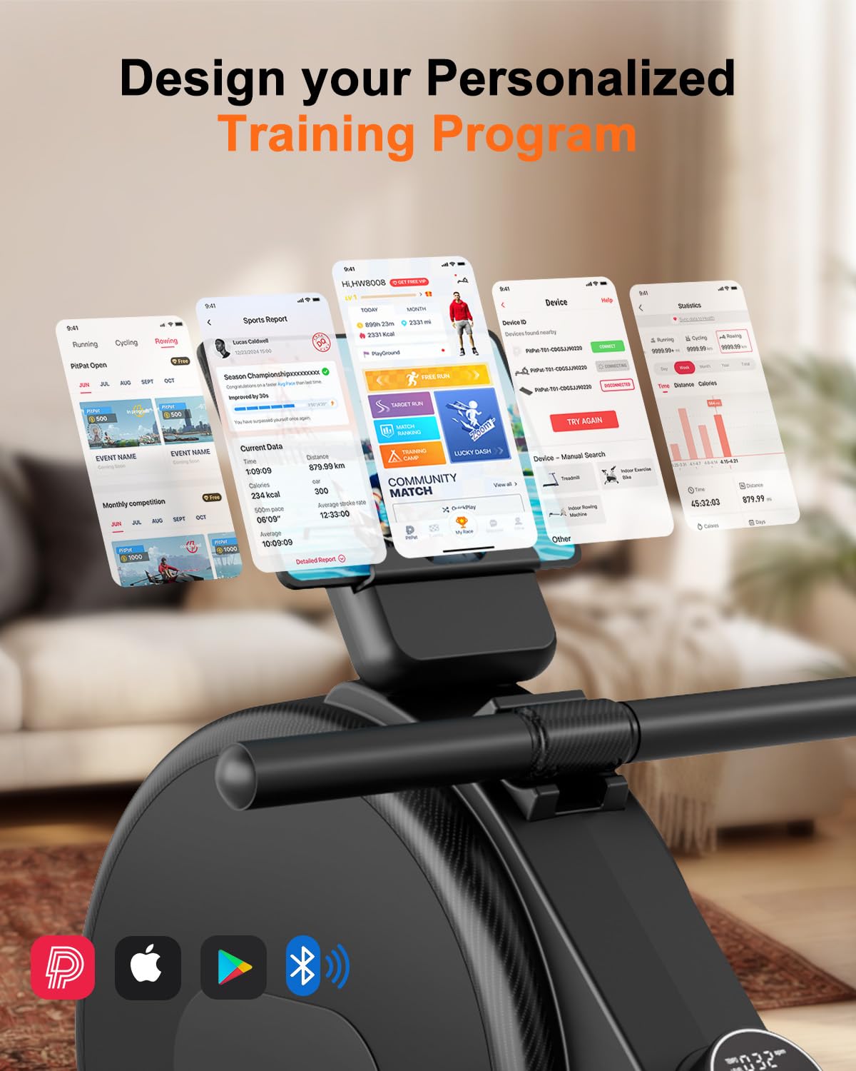 Superun Upgraded Rowing Machines for Home, Magnetic Rowing Machine with 32 Levels, Rower Machine of Quiet Resistance & 300LBS Weight Capacity, Row Machine with LED Monitor, App Supported, Dark Black