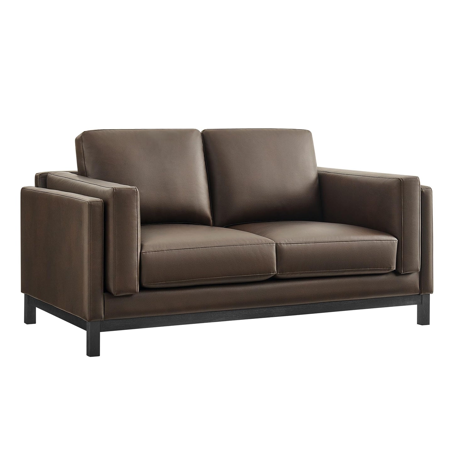 Modway Roscoe 63 Inch Vegan Leather Loveseat in Espresso - Comfortable Faux Leather 2 Seater Couch for Living Room, Apartment, or Office Seating