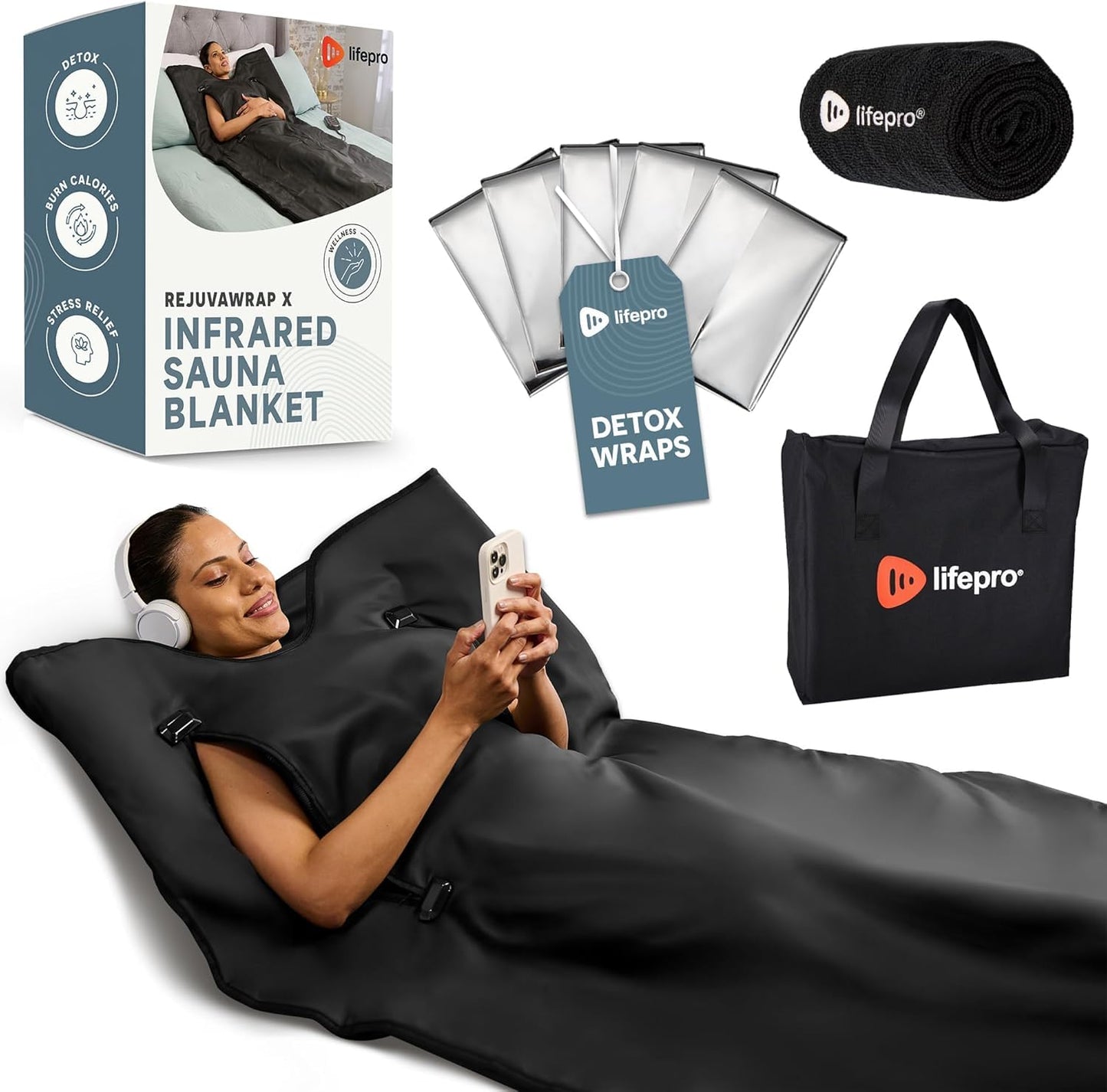 LifePro RejuvaWrap Infrared Sauna Blanket — Portable Sauna Bag with 9 Temp Levels Low EMF Far Infrared Heating — At Home Full Body Rejuvenation & Relaxation