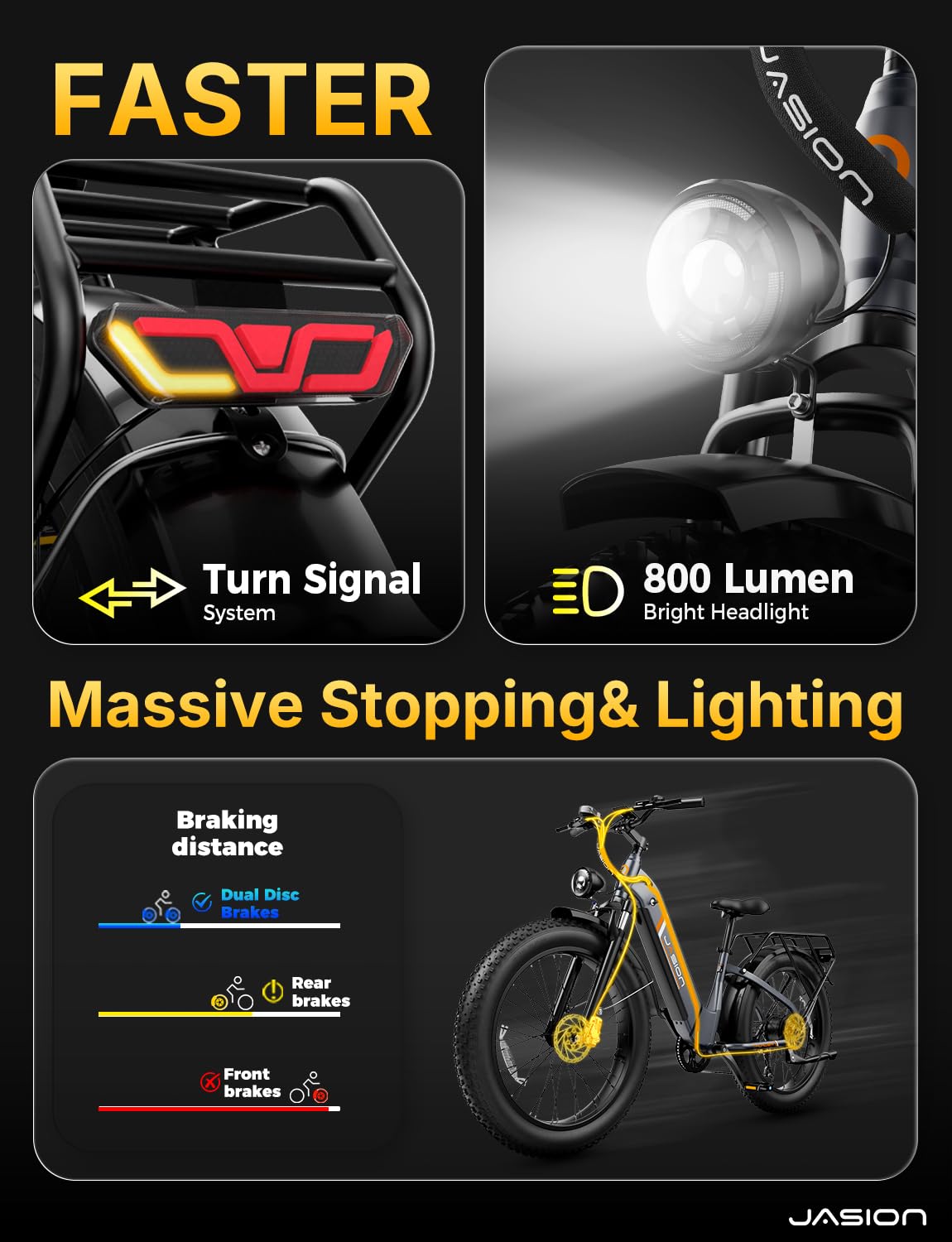 Jasion Thunder Electric Bike for Adults,1800W Peak Fat Tire E Bikes,26''x 4'',80 Miles with 864Wh Removable Battery Ebike, 30+MPH Max Speed Bicycles,Hydraulic Brakes,Front Suspension