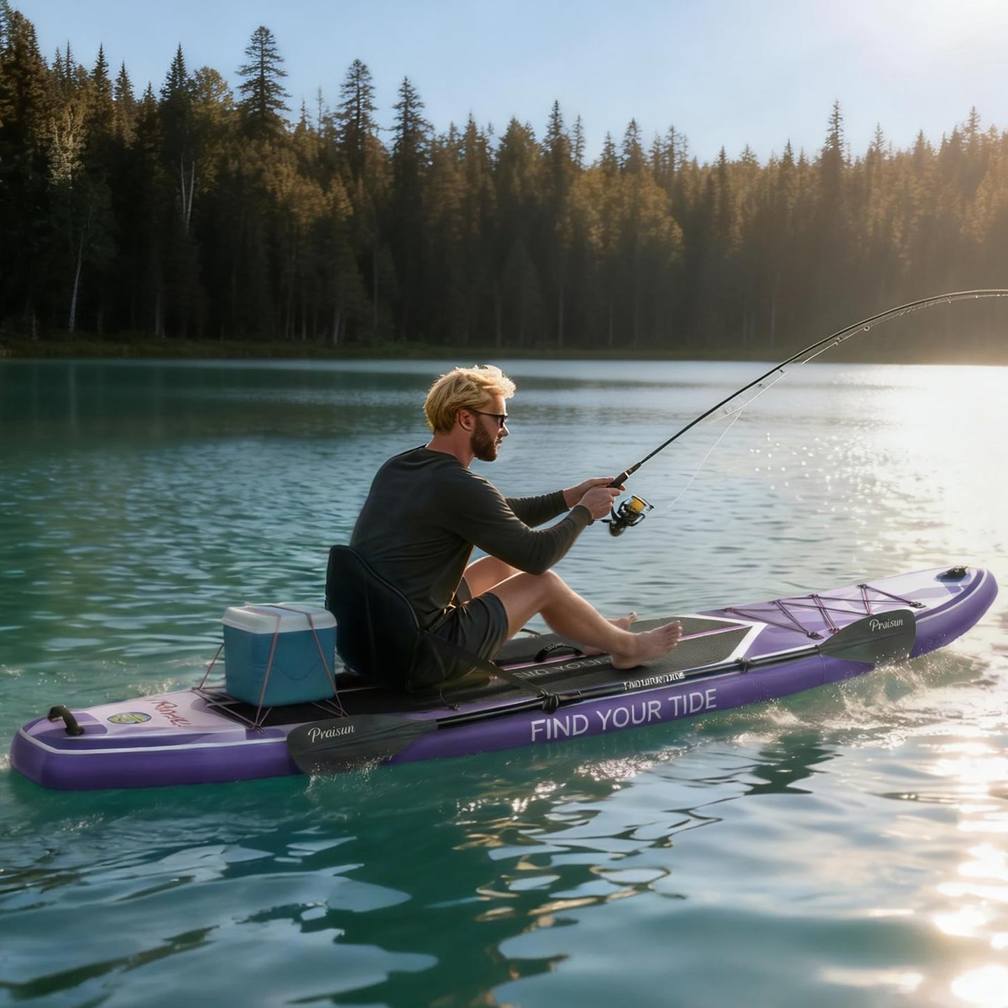 PRAISUN 12’ x 35” Inflatable Paddle Board, 450lbs Extra Wide Stand Up Paddleboard for Youth/Adults of All Skill Levels, Stable SUP with Seat & Full Kit, for Fishing, Yoga, Lake & Ocean, Purple