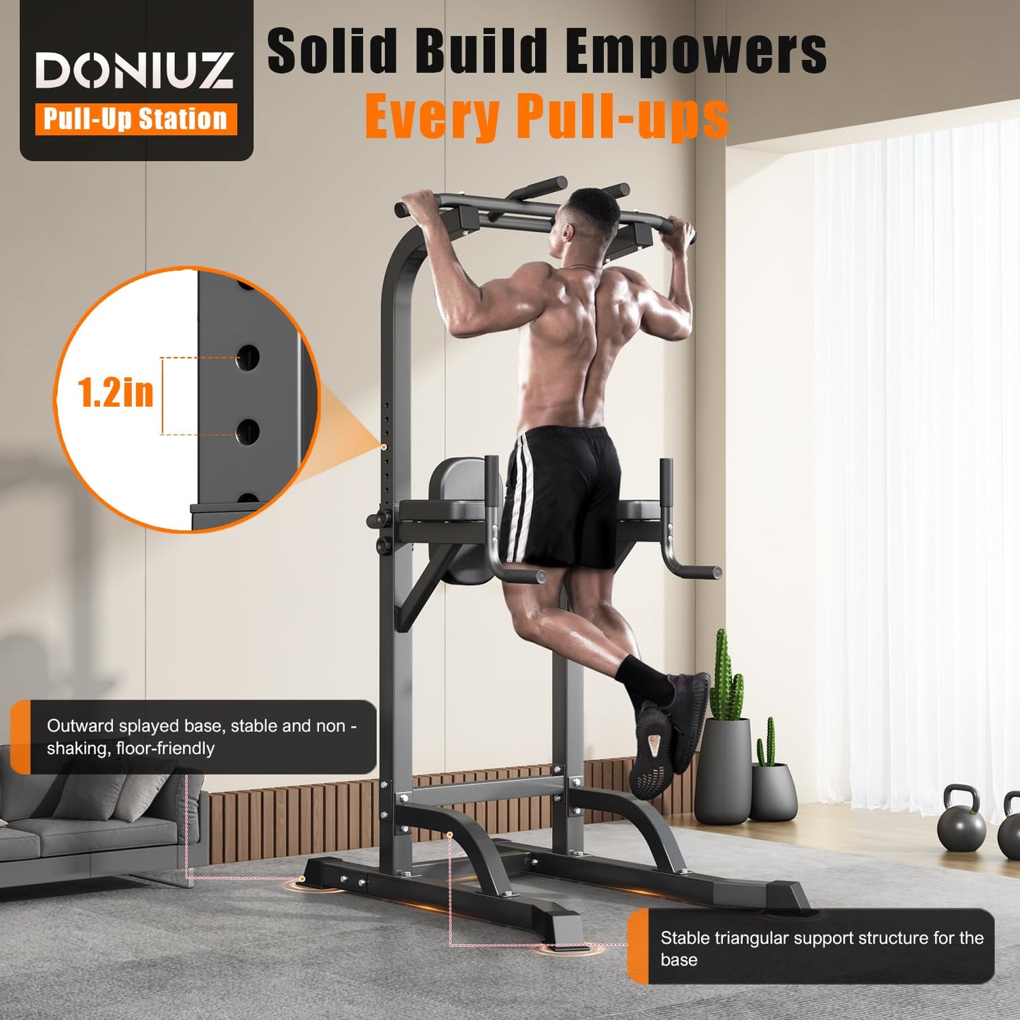 DONIUZ Power Tower Pull Up Bar and Dip Station, Multi-Function Home Gym, Strength Training Fitness Equipment, Height Adjustable(DZ-580A)
