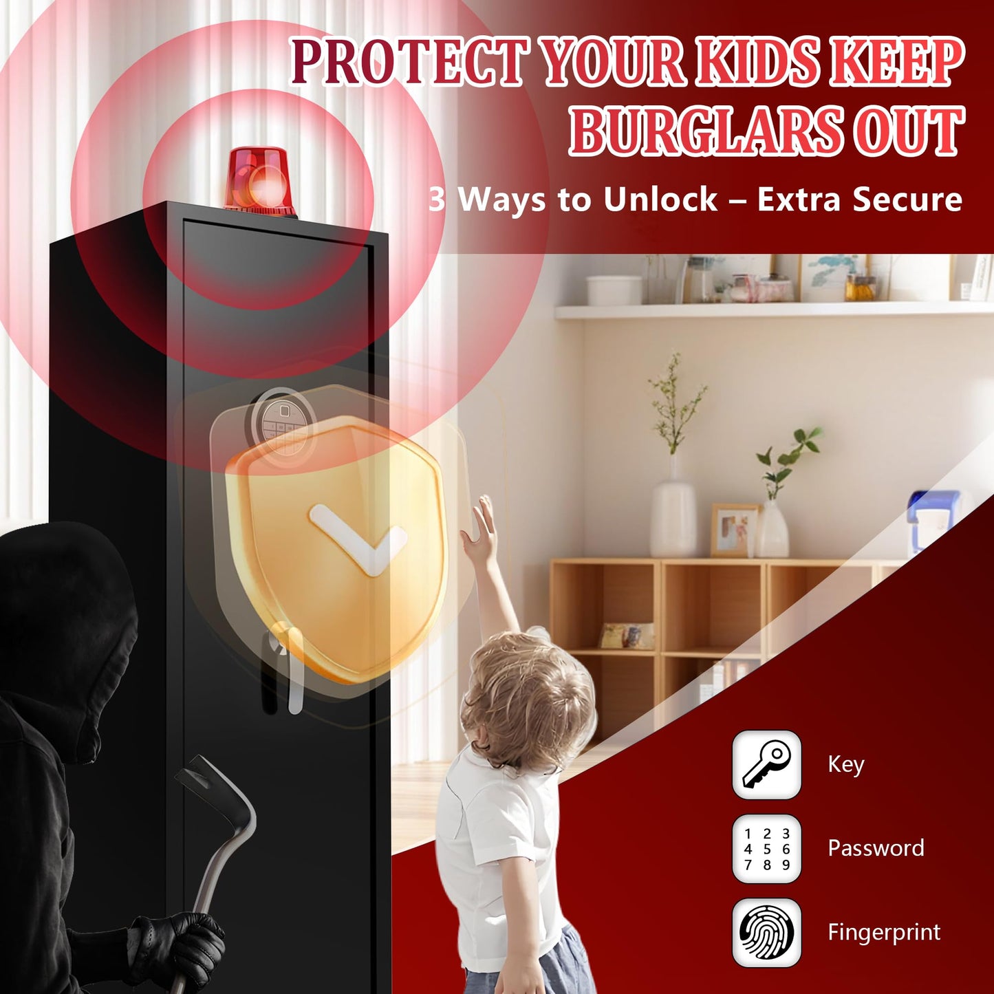 Marcree Biometric Fingerprint Gun Safe for Rifles, 8-10 Gun Cabinet with Key Inner Cabinet, Fingerprint & Digital Keypad Rifle Cabinet, Gun Safe for Rifles and Pistols, Pistol Pocket, Silent Mode