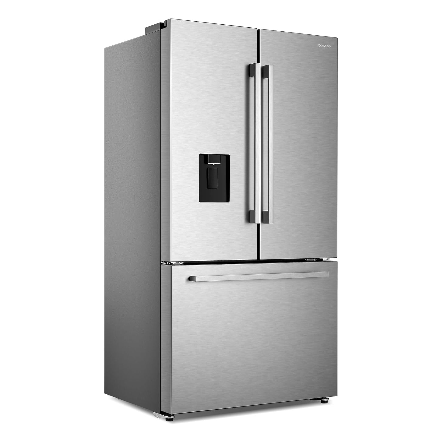 COSMO COS-FDR223GWSS 36 in. Lumin Collection 22.4 cu. ft. Counter Depth French Door Refrigerator, Water Dispenser, Ice Maker, Stainless Steel