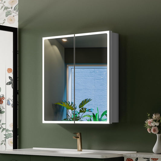 Quavikey 24"x26" LED Mirrored Medicine Cabinet, Recessed or Surface, 2-Door