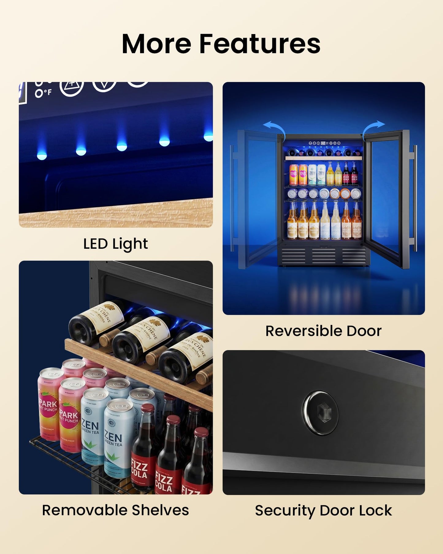 ICEVIVAL 24 In Beverage Refrigerator, 112 Cans & 8 Bottles Wine Fridge with Double-Layer Glass Door, Built-In or Freestanding Wine and Beverage Refrigerator, Under Counter Fridge for Home/Bar/Cafe