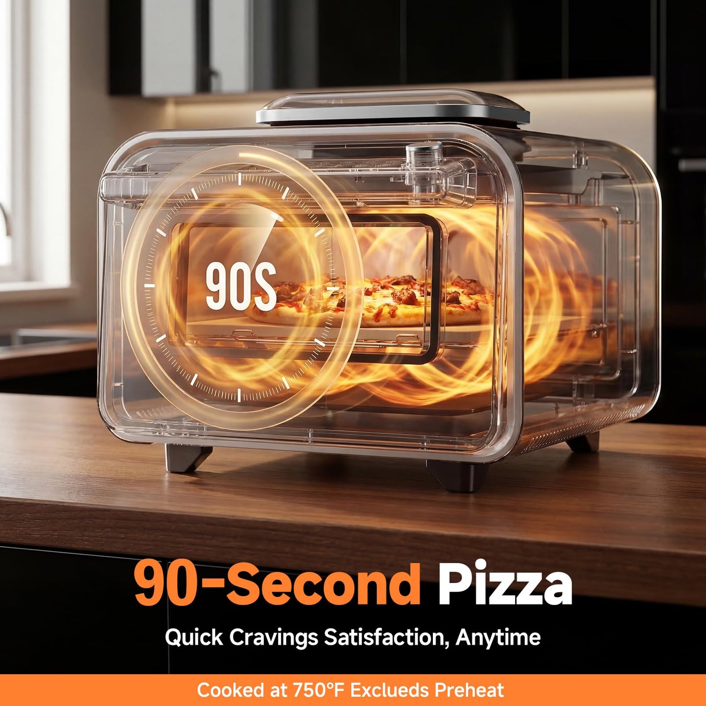KINGWISE Convection Pizza Oven Electric, IPX4 Waterproof Countertop Air Fryer Oven, Fits 13-Inch Pizza, Heats up to 750℉, 6 Cooking Functions and 5 Pizza Presets, Pizza Stone & Pizza Peel Included