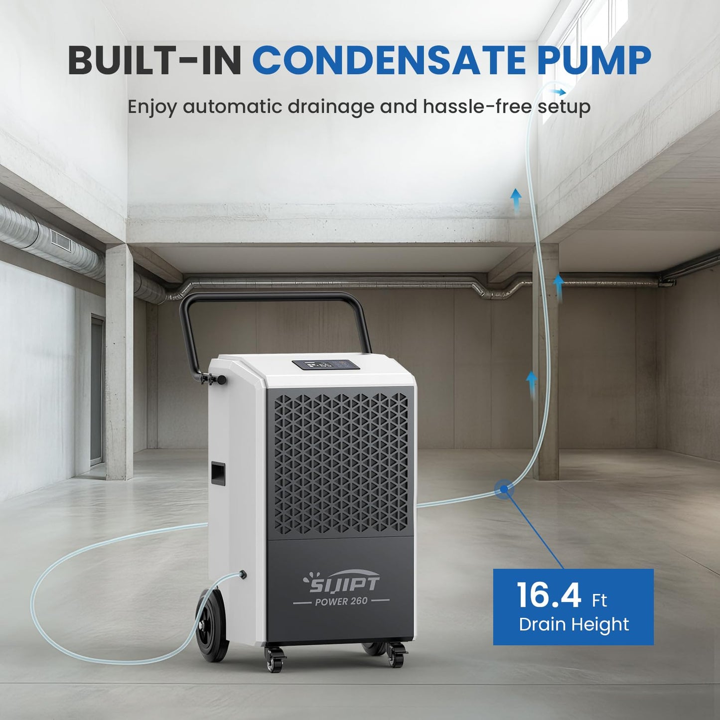 260 Pint Commercial Dehumidifier with Pump, 8500 Sq Ft Basement/Energy Star