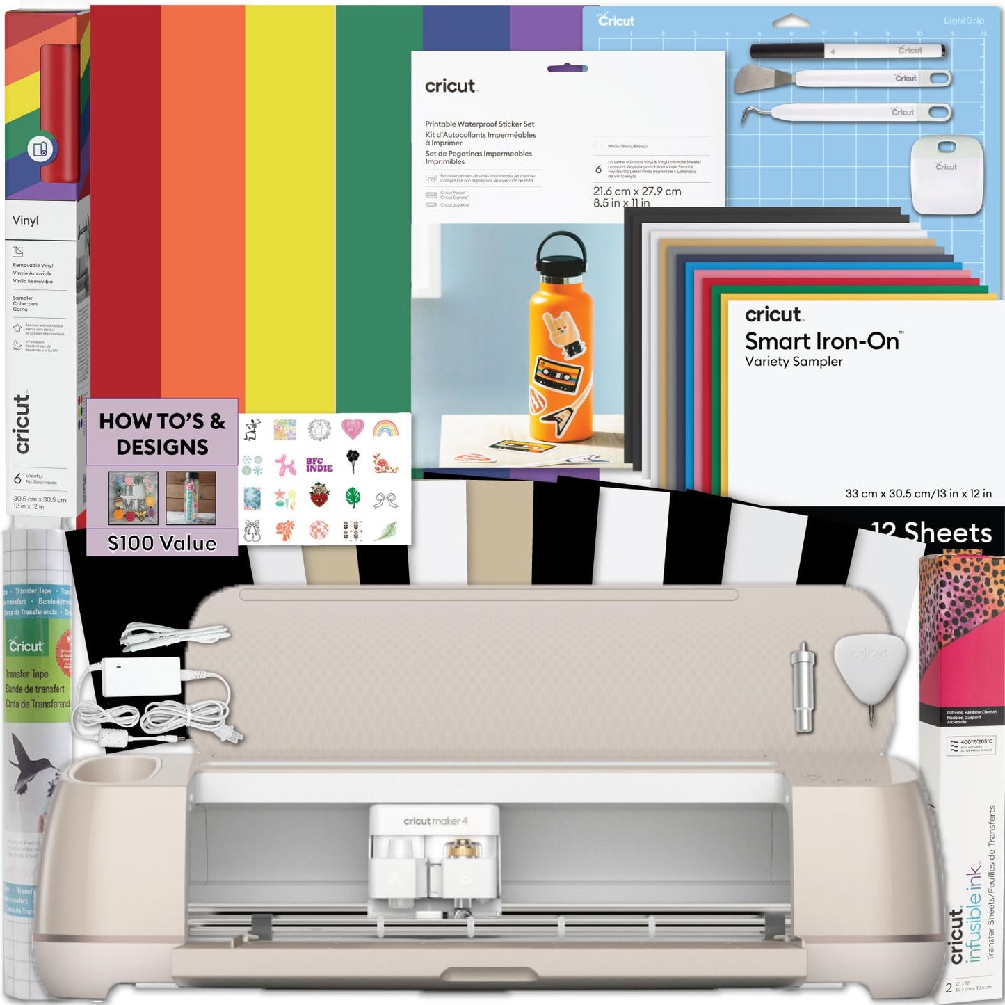 Cricut Maker 4 Cutting Machine Ultimate Beginner Sticker Making Bundle - Print Then Cut Machine with Waterproof Sticker Paper & Vinyl for Custom Stickers & Small Business, Seashell Die-Cutting Machine