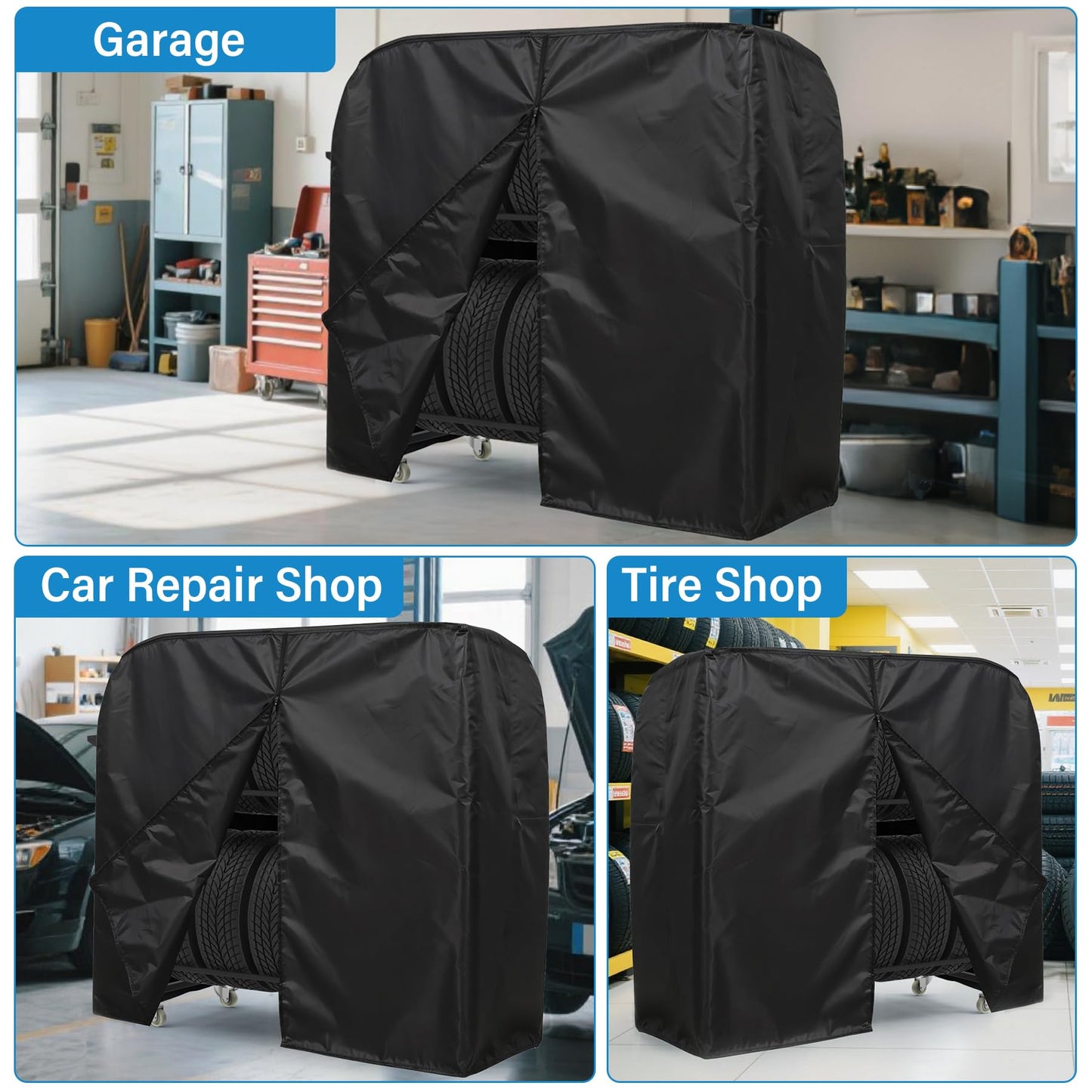 Neorexon Tire Storage Rack 57" x 55.1" x 20" w/Anti-dust Cover, Adjustable Rolling Tire Rack for Garage Black w/4 Swivel Casters & 2 Storage Shelf for Garage Storage
