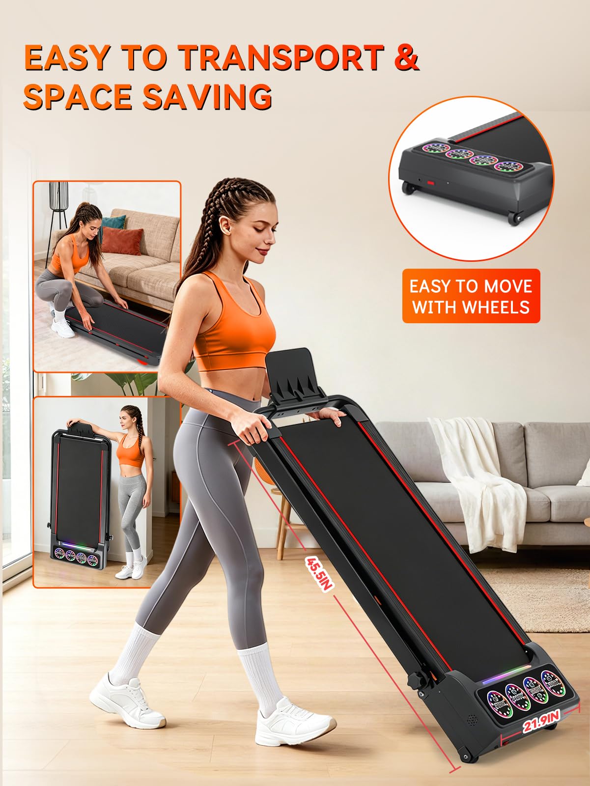 Ecogou Walking Pad Treadmill with 15% 12-Level Auto Incline& Handle Bar, Ecogou 3.5HP Quiet Under Desk Treadmill,450 lbs Capacity UI Screen & Remote Control, Compact Treadmills for Home Hiking