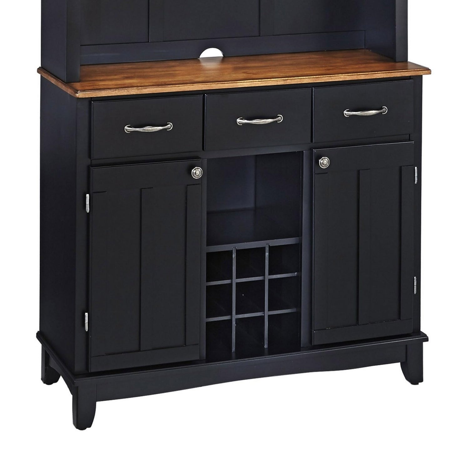 Homestyles Buffet of Buffets Black Storage Hutch with Wood Top