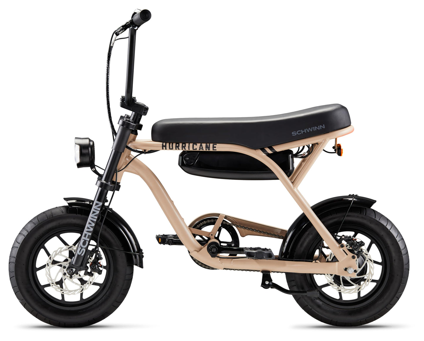 Schwinn Hurricane Compact Electric Bike, 30 Mile Range, 400W Peak Motor, Mechanical Disc Brakes, Ages 13+, 14" Wheels, Tan