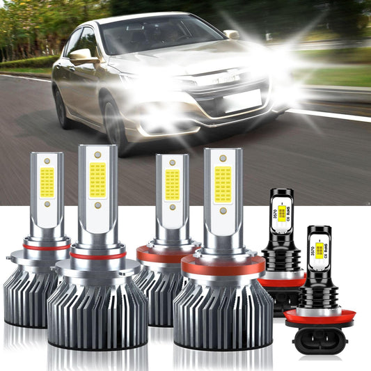LUXIVORA 9005 + H11 Bulbs Combo for Honda Accord Coupe/Sedan (2008-2015) - White, Pack of 6, Aluminum