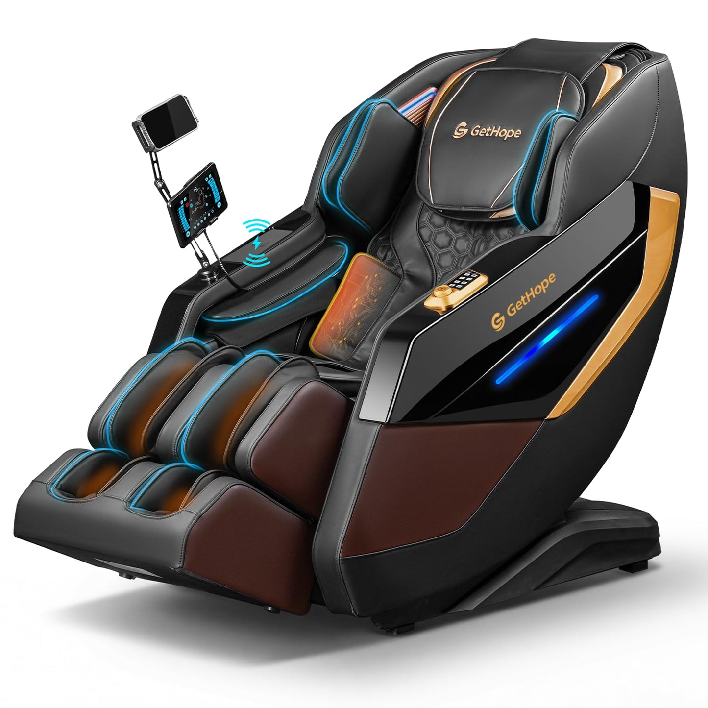 Gethope Massage Chair Full Body 4D Zero Gravity Massage Chair Recliner with 57.1" SL-Track Shiatsu Massage Lumbar Heat 40 Airbags Foot Rollers AI Voice 7" Touchscreen Bluetooth