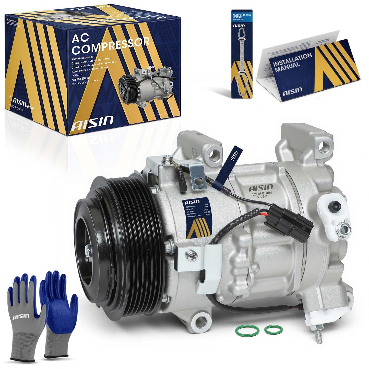 AISIN AFTERMARKET ACCH-01004 Air Conditioner AC Compressor - Compatible with Honda Accord 2018-2022 1.5L - with 7-Pulley Groove, with Clutch