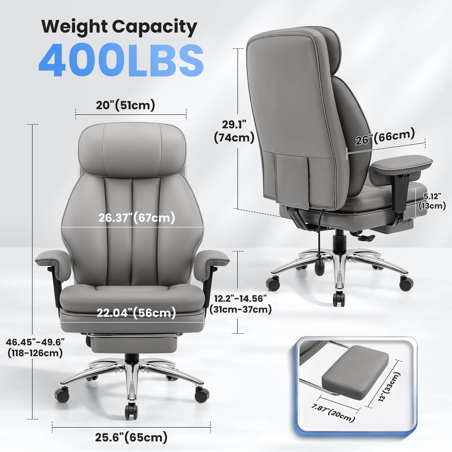 BestGlory Office Chair with Inflatable Lumbar Support & Footrest, Gray