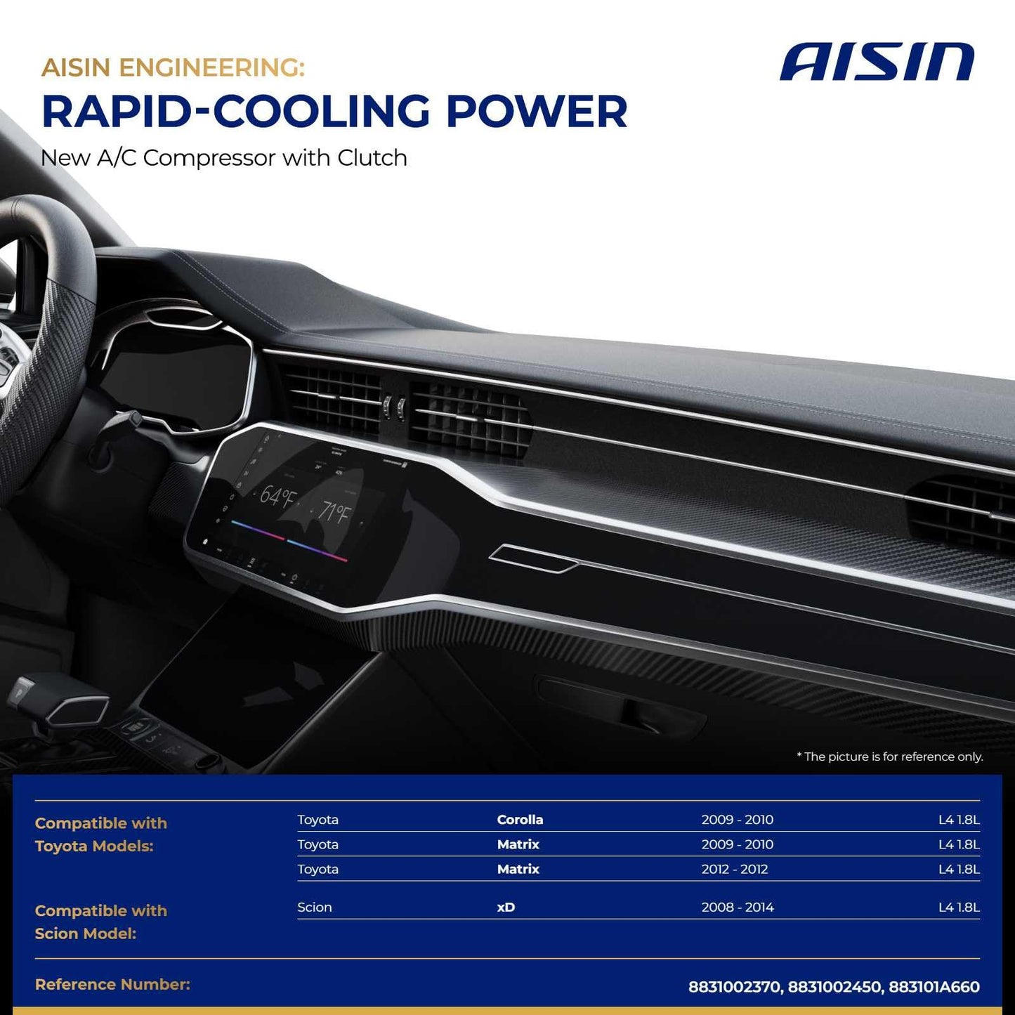 AISIN AFTERMARKET ACCT-00569 Air Conditioner AC Compressor - Compatible with Toyota Corolla 2009-2010 1.8L, Matrix 2009-2010&2012 1.8L, Scion xD 2008-2014 1.8L - with 6-Pulley Groove, with Clutch