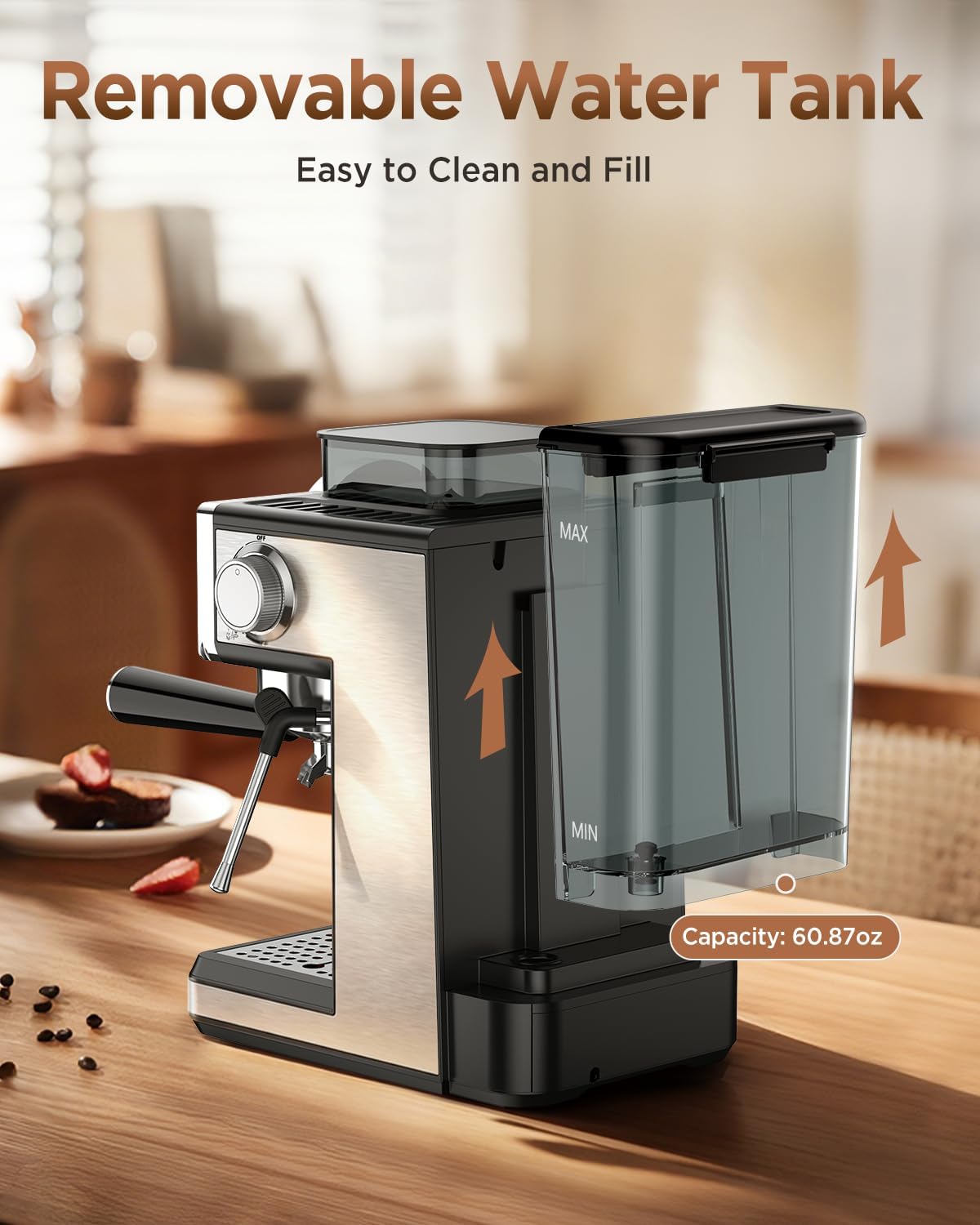 Spacekey Espresso Coffee Machine with Grinder, Milk Frother, Cold Brew, 20 Bar