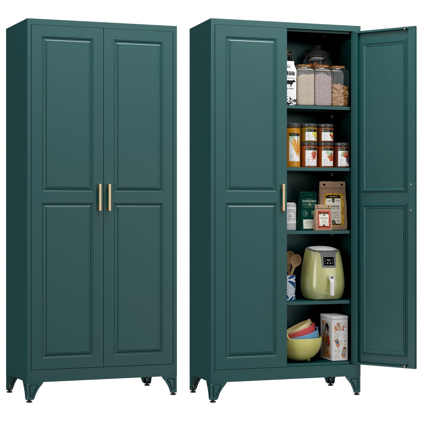Polup Metal Storage Cabinet,75" Tall Kitchen Pantry Storage Cabinet with Doors and Adjustable Shelves, Green Metal Pantry Cabinets, Large Cupboard for Kitchen, Dining Living Room, Bathroom, Office
