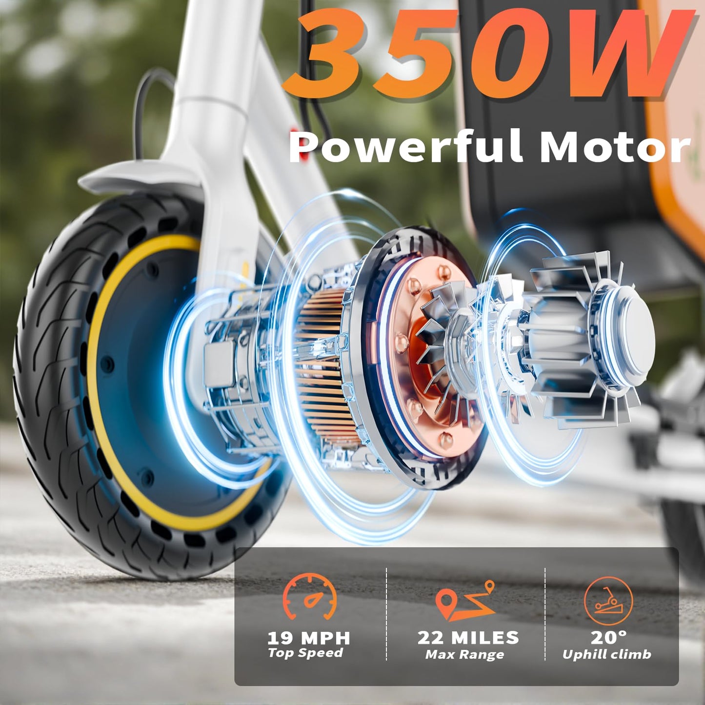 Qlaway Electric Scooter with Seat, 350W Motor, Top Speed 19Mph(31km/h), Max 22 Miles Ranges, 350W Motor, 8.5" Solid Tires, Aluminum Alloy Folding E Scooter with Dual Braking/APP Control