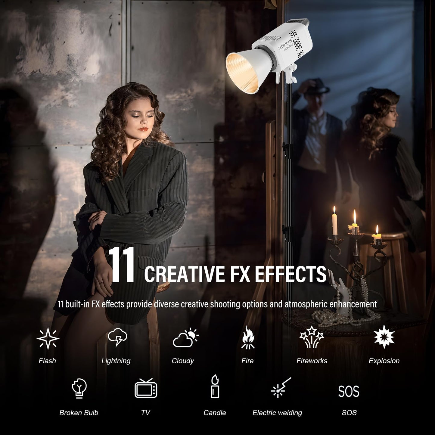GODOX LE300Bi Light Kit, Godox Litemons LE300Bi Video Light with Softbox Light Stand, Bowens Mount, DMX/Bluetooth APP Control, NFC Connection, 2800K~6500K, 58900Lux@1m, CRI/TLCI98, 11 Fx Effects
