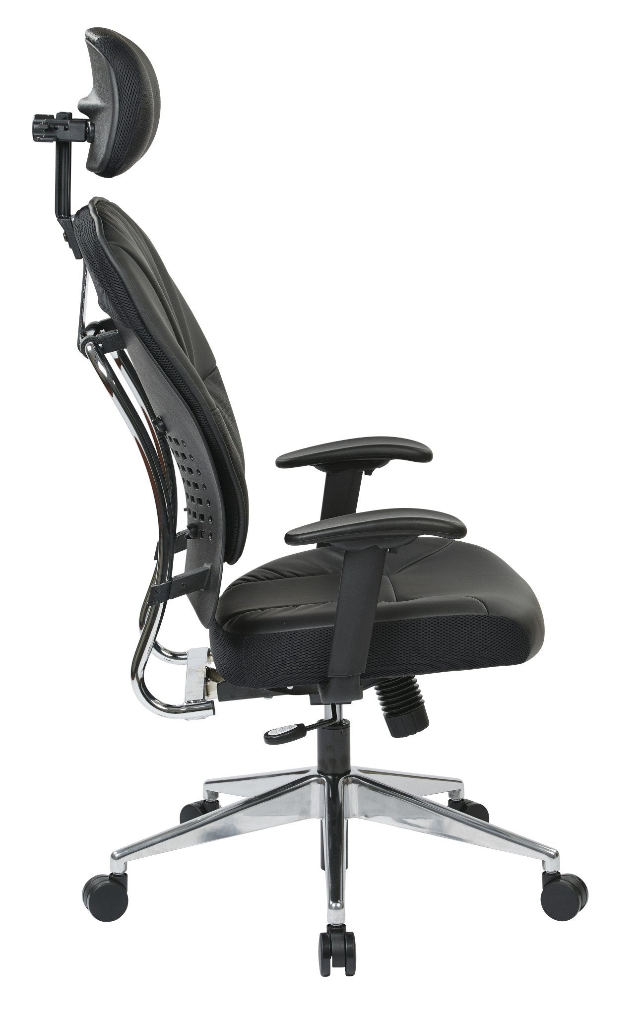 Space Seating Eco Leather Seat and Back, Adjustable Arms and Polished Aluminum Finish Base Executives Chair with Adjustable Headrest, Black