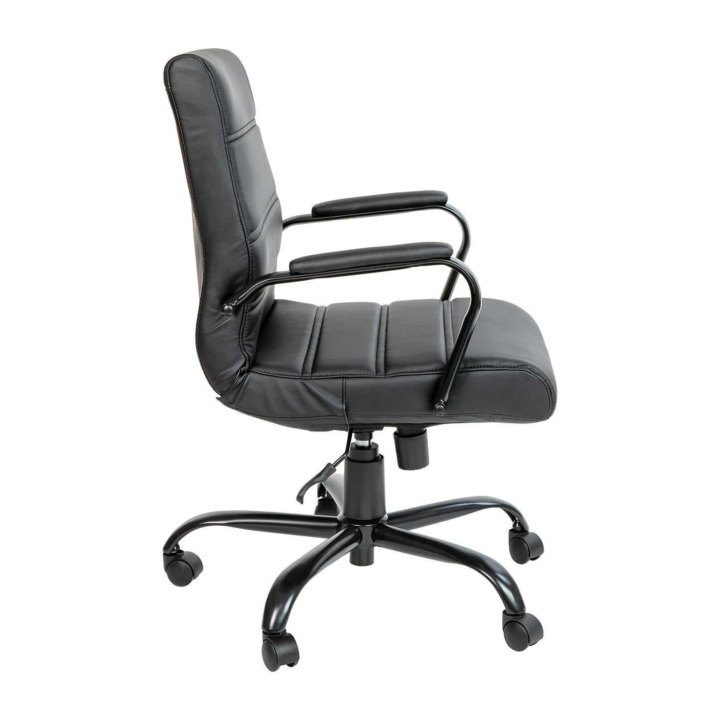 Flash Furniture Whitney Mid-Back Swivel LeatherSoft Desk Chair with Padded Seat and Armrests, Adjustable Height Padded Office Chair, Black