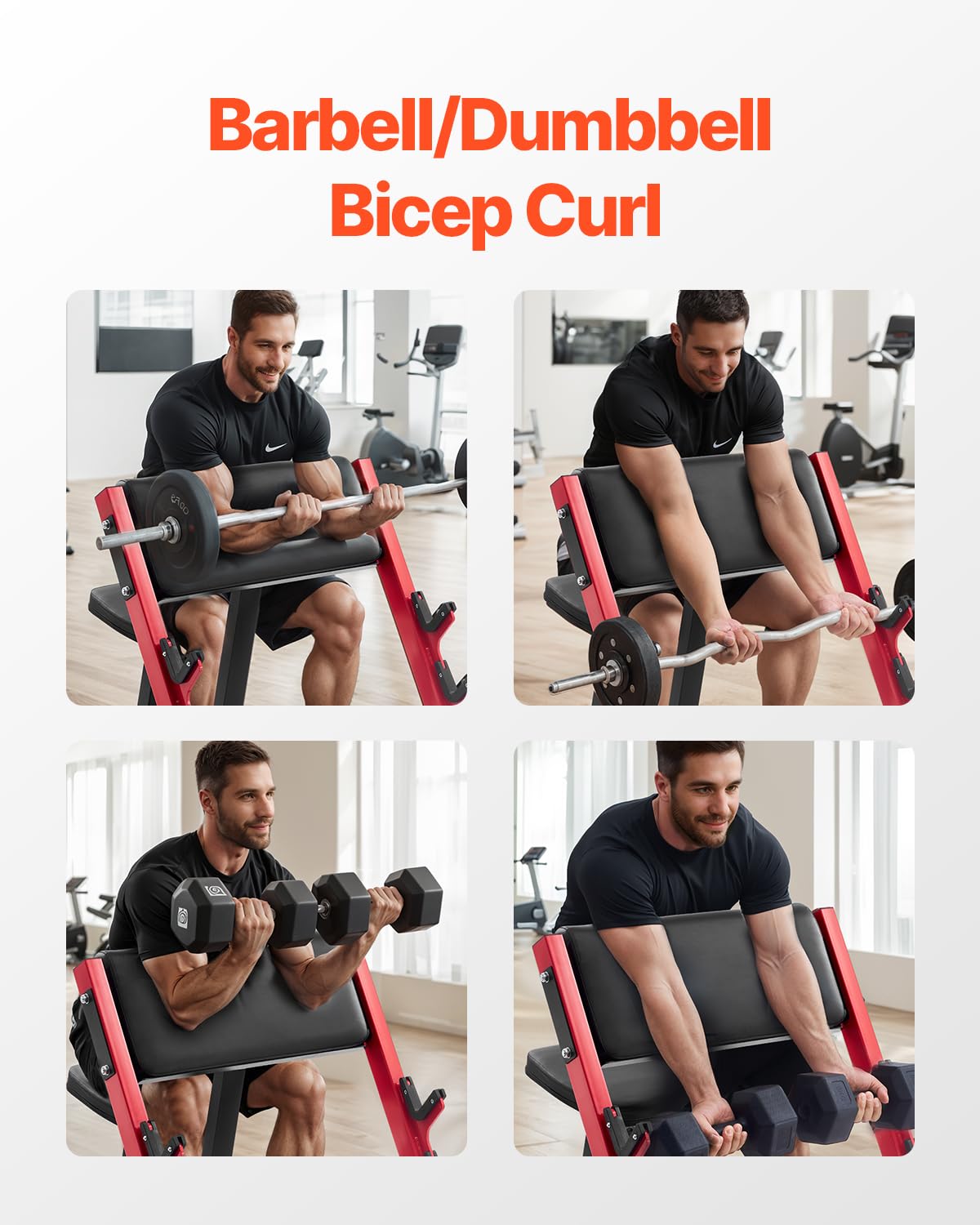 VEVOR Preacher Curl Bench, Strength Training Benches, Max Load 660 LBS Home Gym Fitness Equipment, Seated Arm Isolated Barbell Dumbbell Bicep Station, Adjustable Weight Bench with Bar Holders