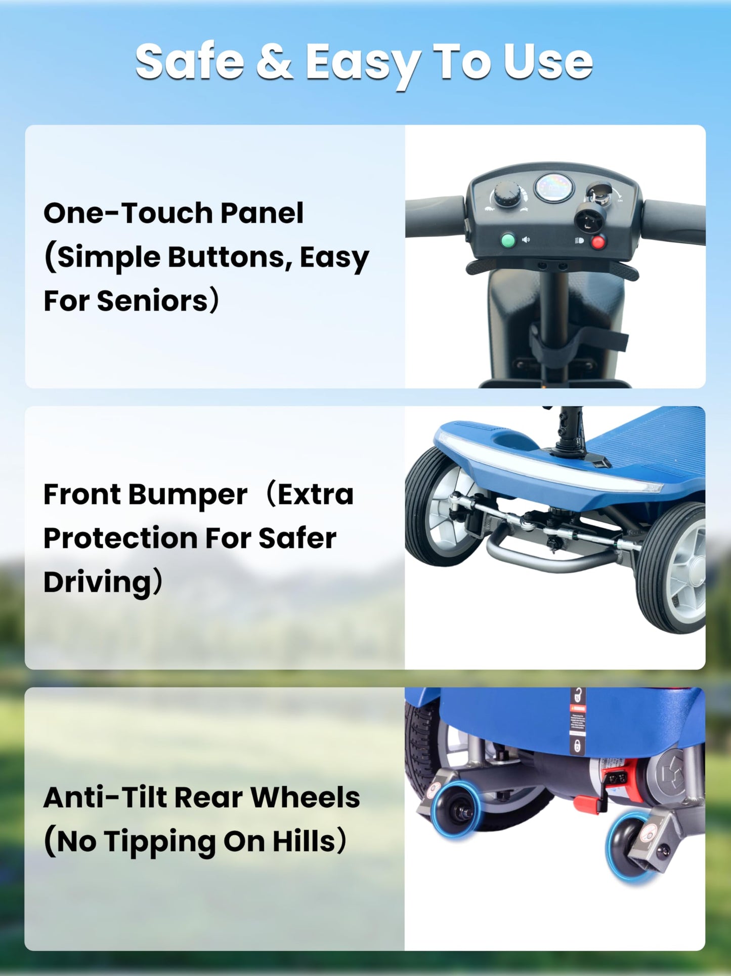 Cyseekin Mobility Scooters for Seniors & Adults, Airline Approved 42 lb Lightweight 4-Wheel Foldable Mobility Scooter, 300 lb Capacity, Removable 12Ah Lithium Battery, Anti-Tip Wheels, Trunk Portable