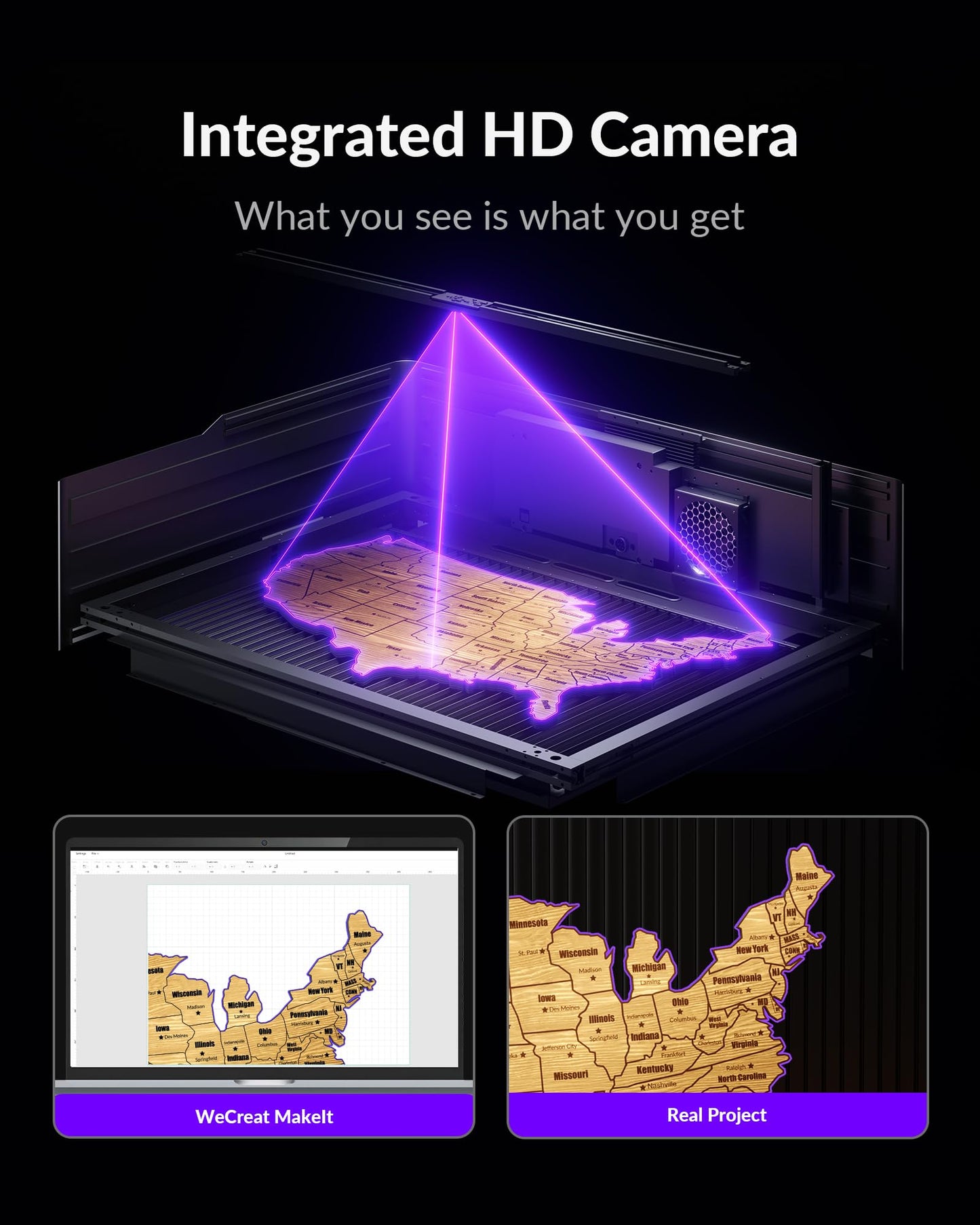 WECREAT Vision Pro 45W Laser Cutter and Engraver with Air Assist, HD Camera & Auto-Lifting, Laser Cutter Cuts 1” Wood, Full Enclosure Laser Engraving Machine for Wood and Metal, Acrylic, Leather etc