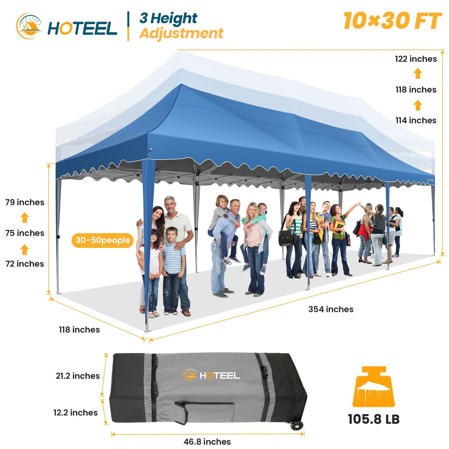 HOTEEL 10x30 Pop Up Canopy with 8 Sidewalls, UV 50+ and Waterproof Party Tent 10x30, Thickened Frame, Large Space Easy Pop Up Canopy, Outdoor Canopy for Weddings, Beaches, Parties, Patio (Sky Blue)