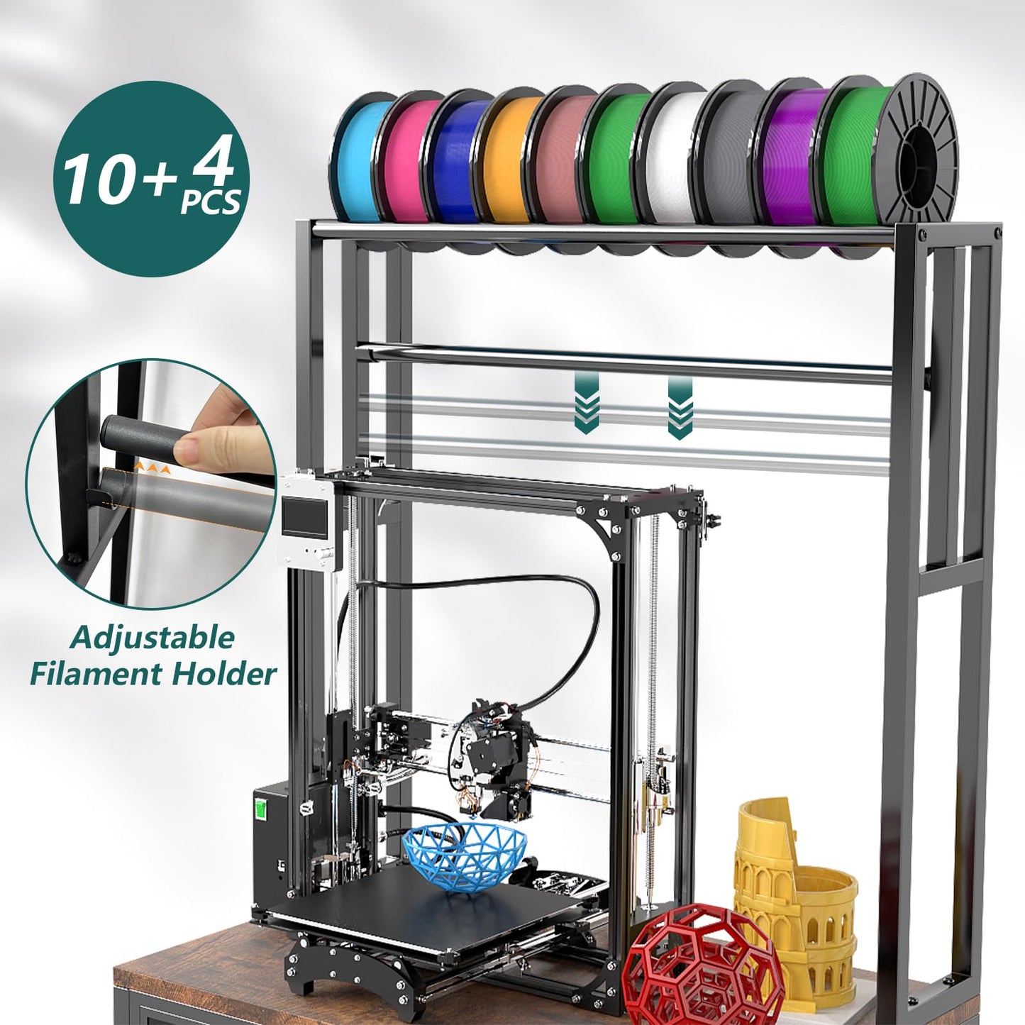 MASHELLY 3D Printer Stand with Filament Storage, 29.5" x 18.9" Dustproof and Moisture-Proof Heavy Duty Large 3D Printer Table Cart with 360°Rolling & Cabinet for Workshop Studio Office (Rustic Brown)